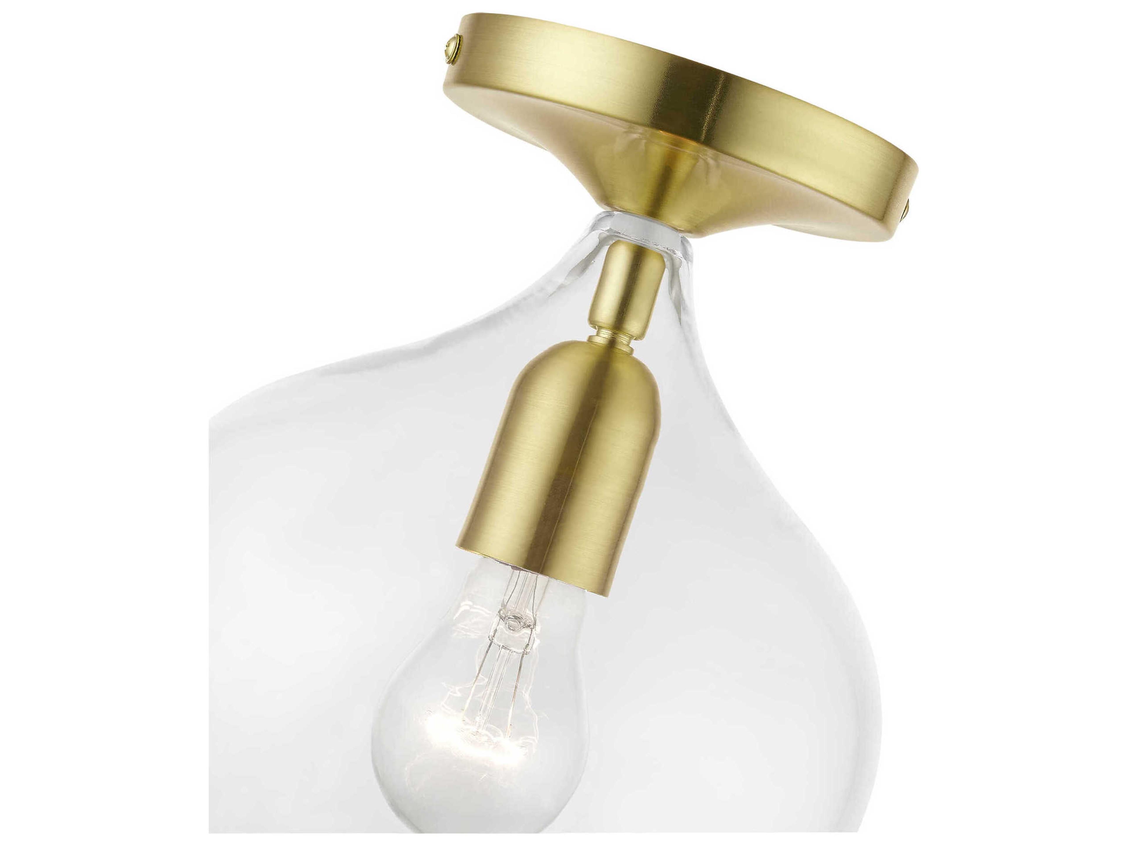 Livex Lighting Aldrich 1-Light Satin Brass Polished Glass Bell Semi Flush Mount