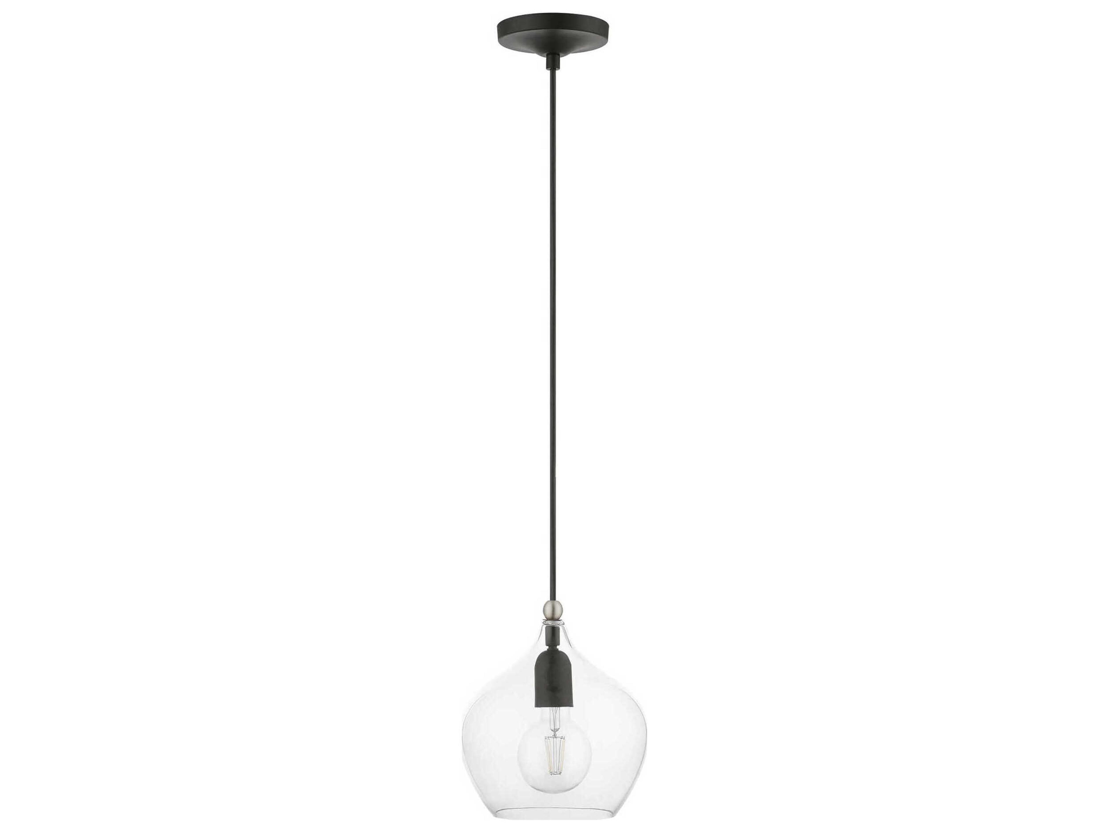 Livex Lighting Aldrich 1-Light Black Brushed Nickel Glass Bell Mini Pendant