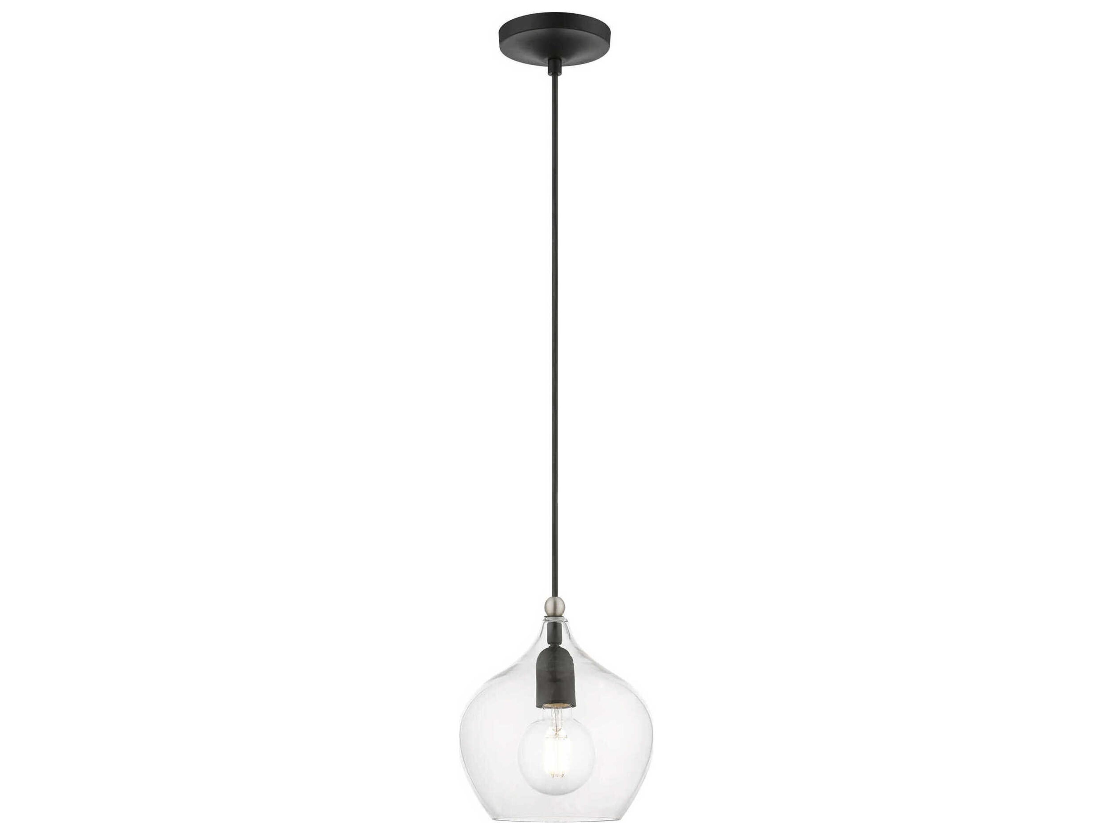 Livex Lighting Aldrich 1-Light Black Brushed Nickel Glass Bell Mini Pendant