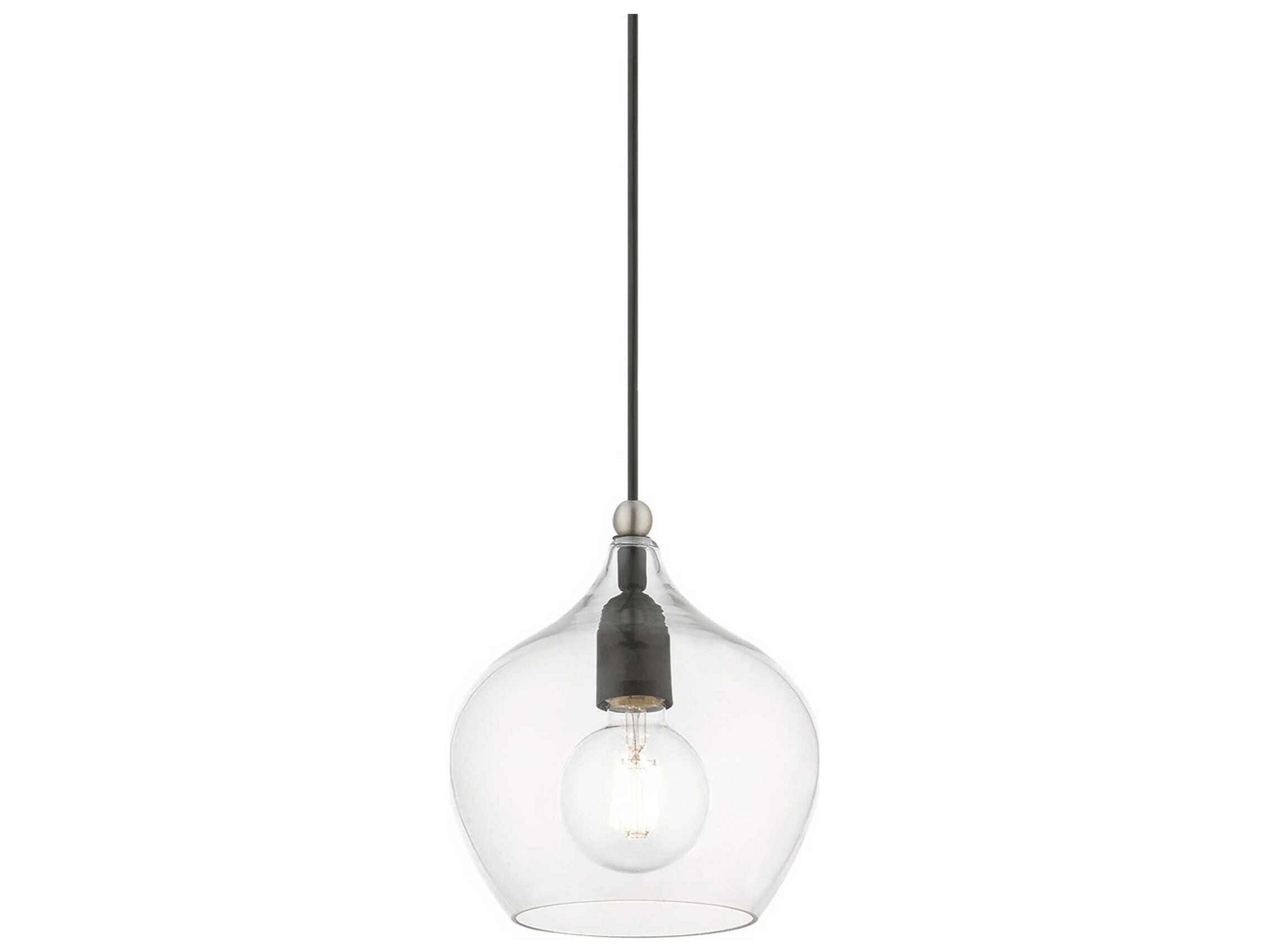 Livex Lighting Aldrich 1-Light Black Brushed Nickel Glass Bell Mini Pendant