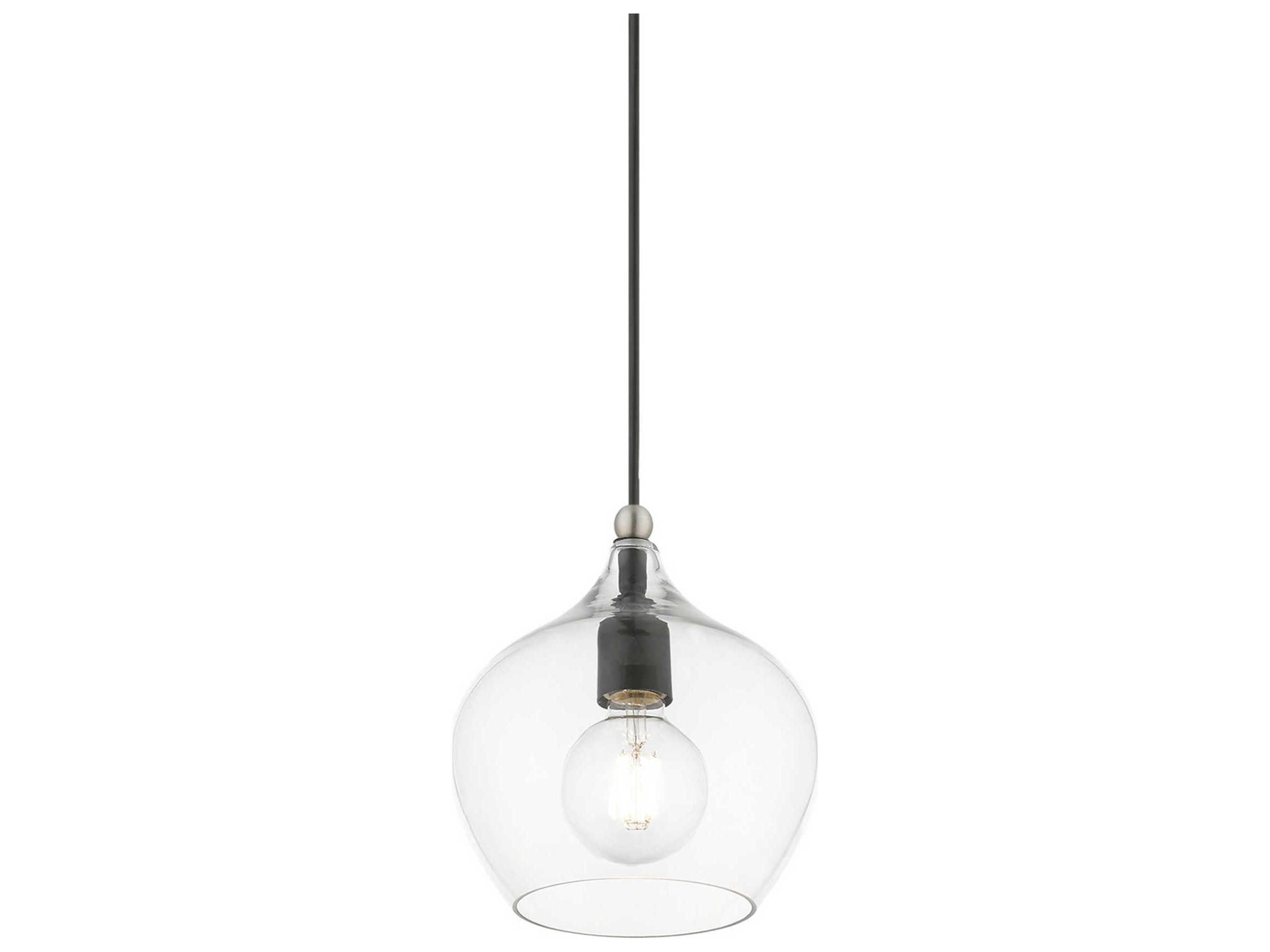 Livex Lighting Aldrich 1-Light Black Brushed Nickel Glass Bell Mini Pendant