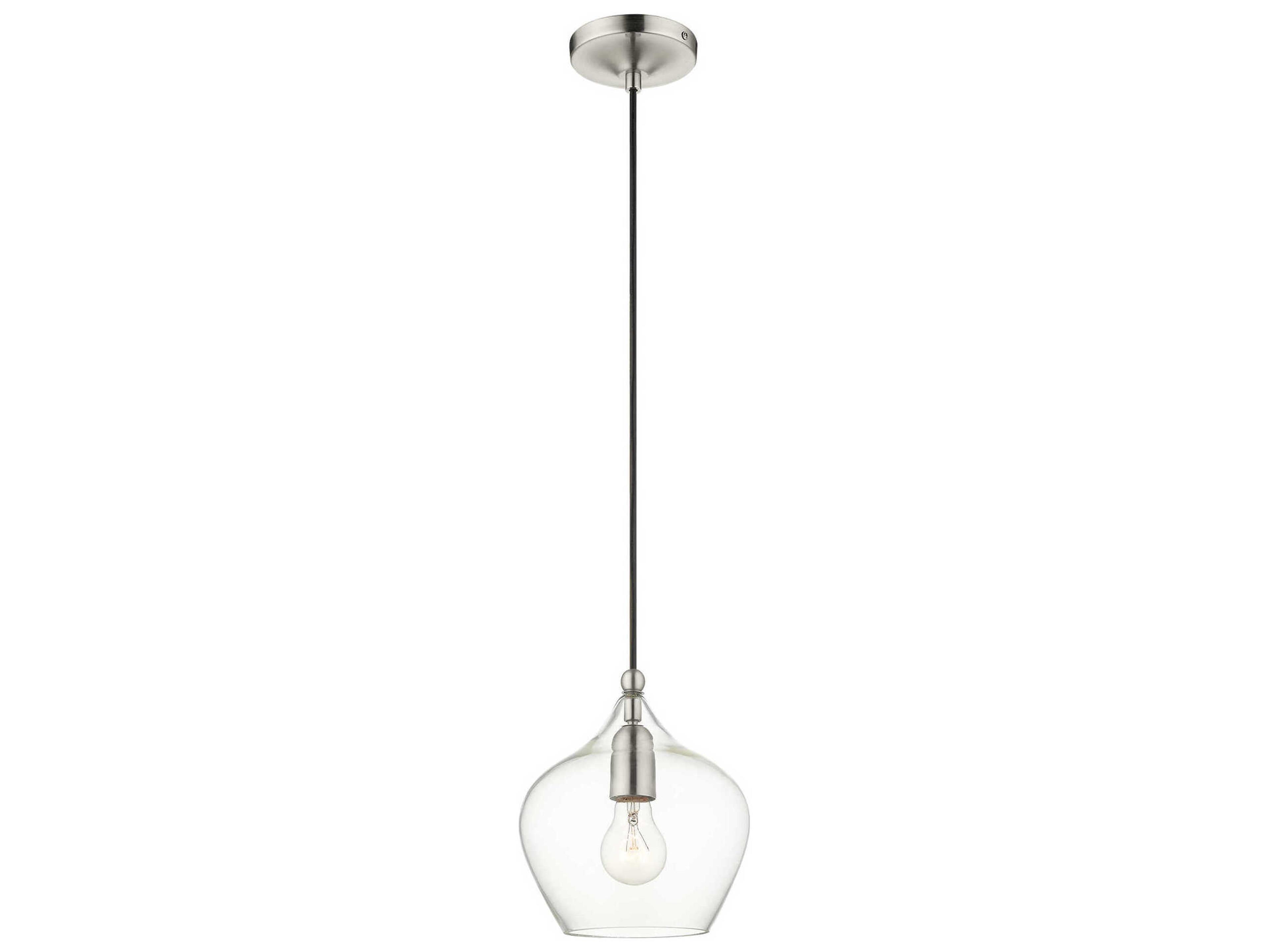 Livex Lighting 1-Light Brushed Nickel Clear Glass Bell Mini Pendant