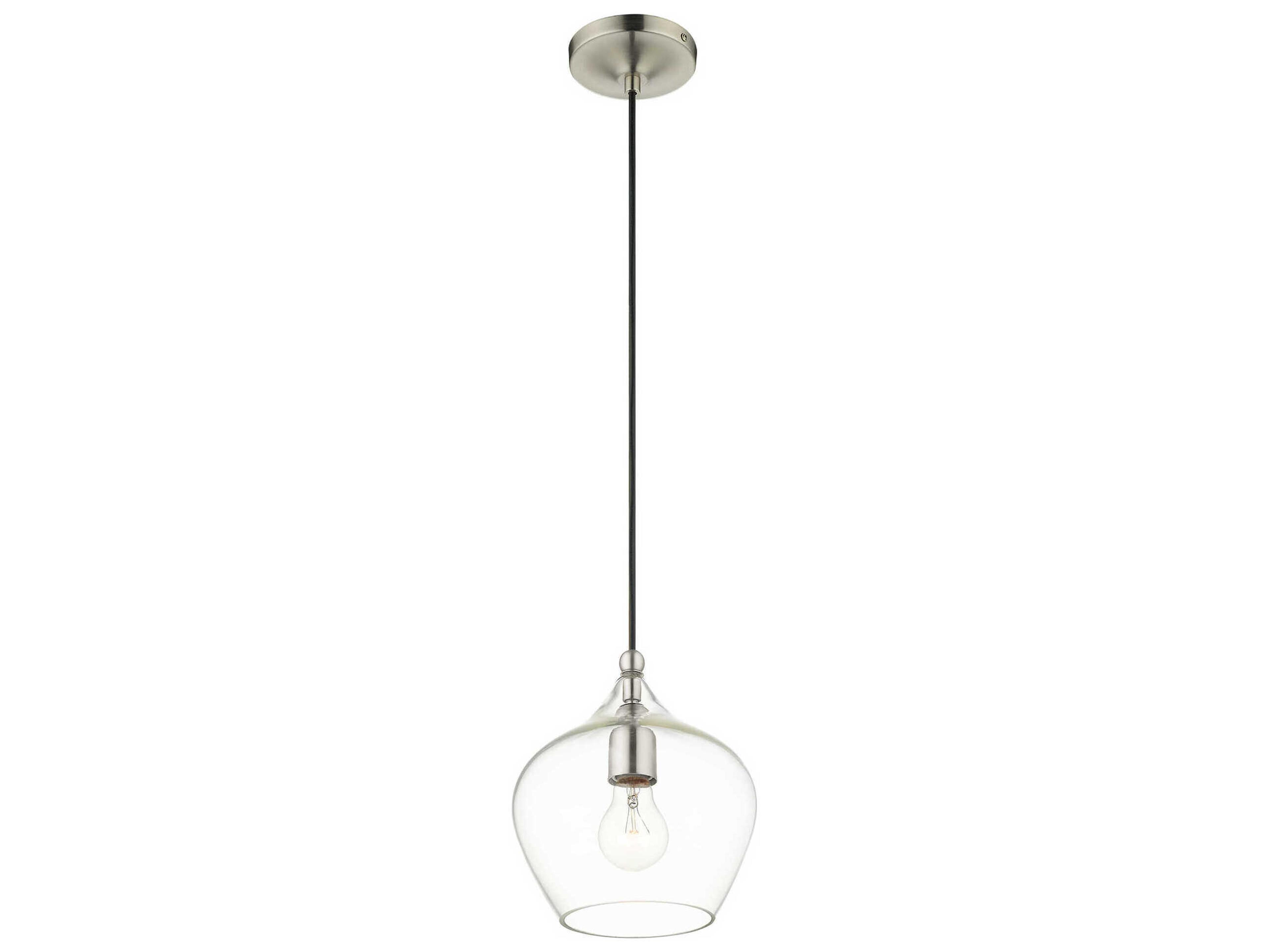 Livex Lighting 1-Light Brushed Nickel Clear Glass Bell Mini Pendant