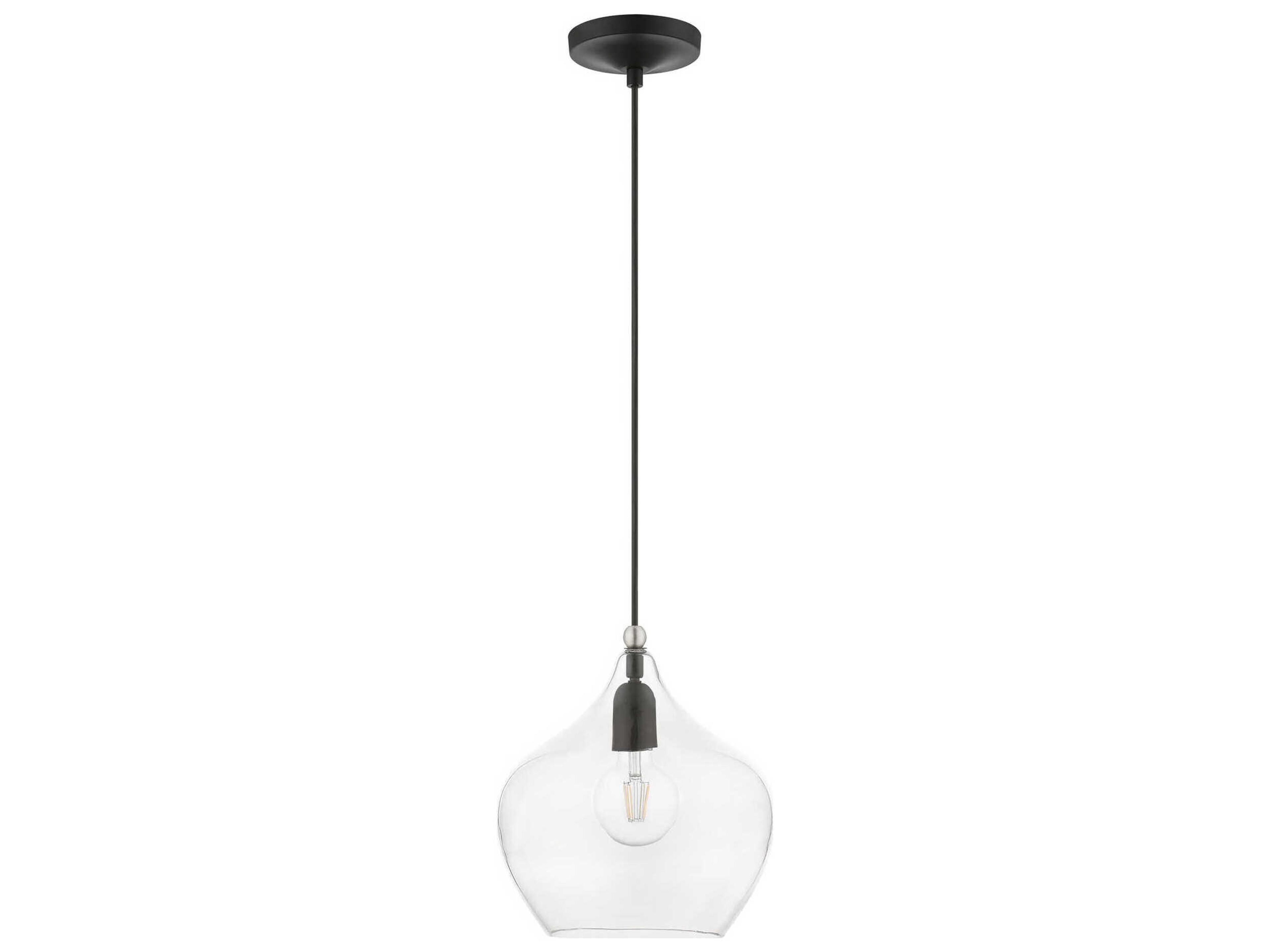 Livex Lighting Aldrich 1-Light Black Brushed Nickel Glass Bell Mini Pendant