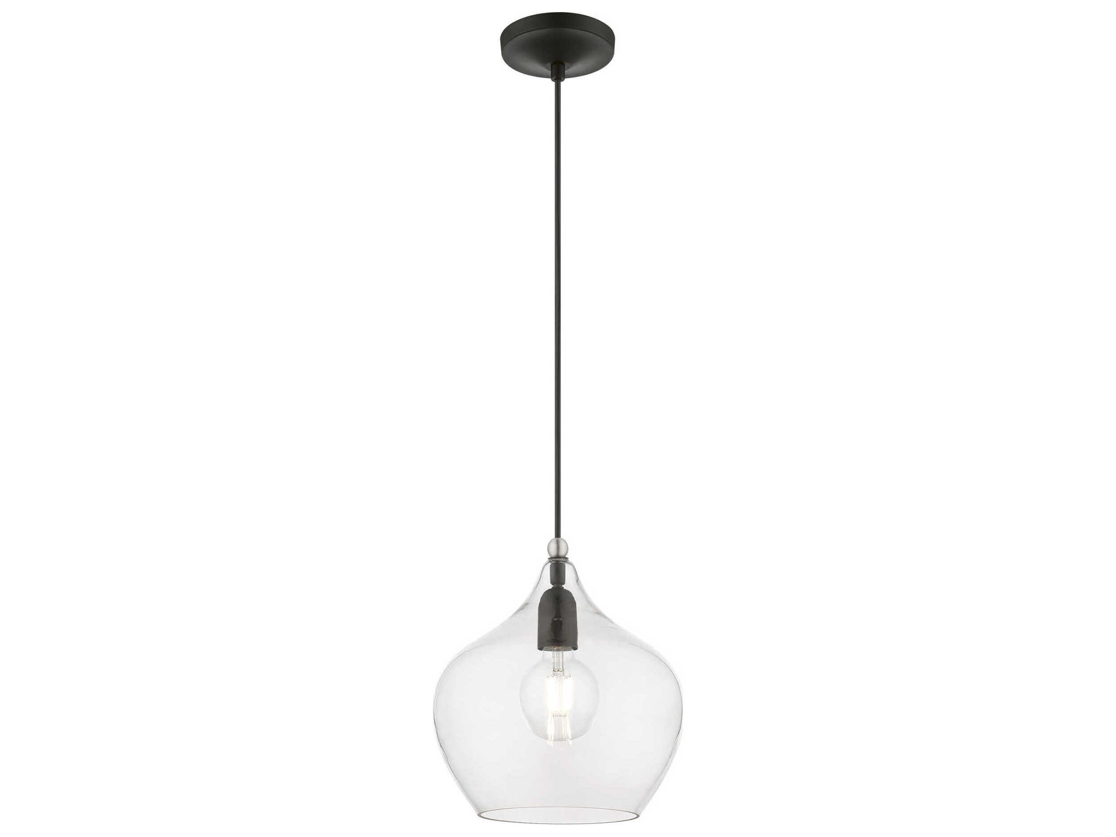 Livex Lighting Aldrich 1-Light Black Brushed Nickel Glass Bell Mini Pendant