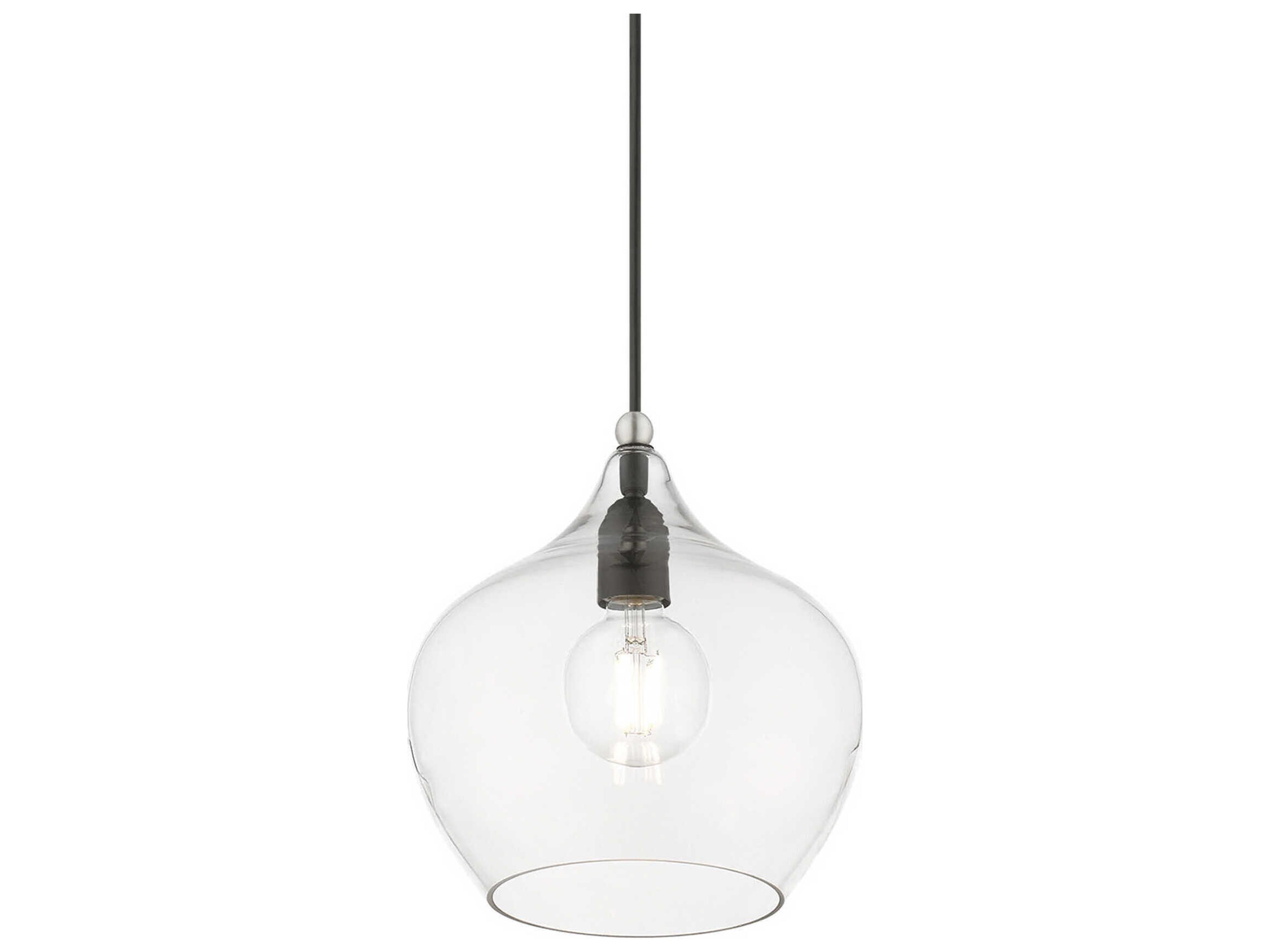 Livex Lighting Aldrich 1-Light Black Brushed Nickel Glass Bell Mini Pendant