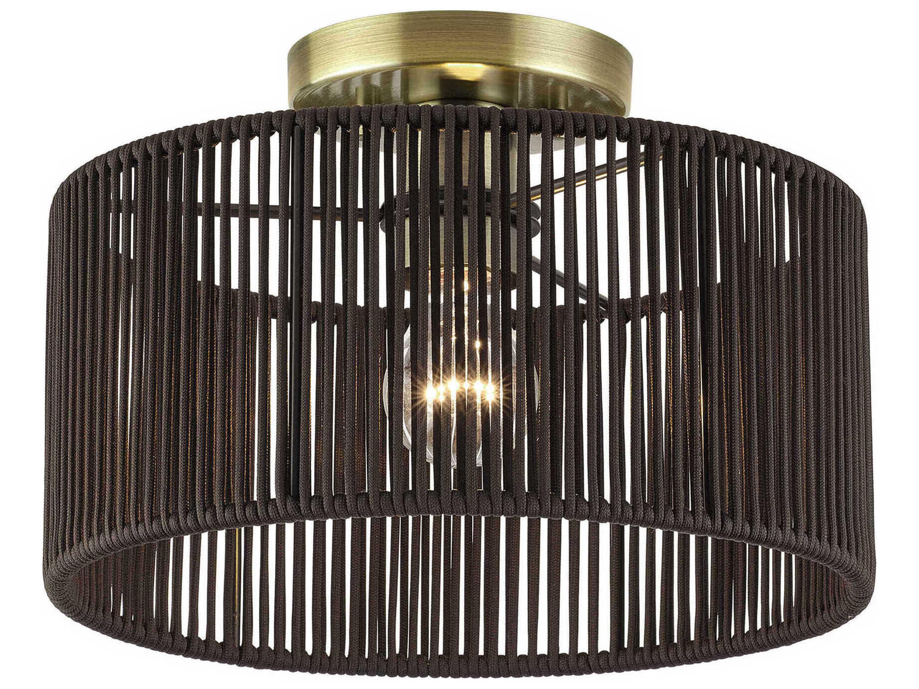 Acordia 1-Light Antique Brass Round Semi Flush Mount