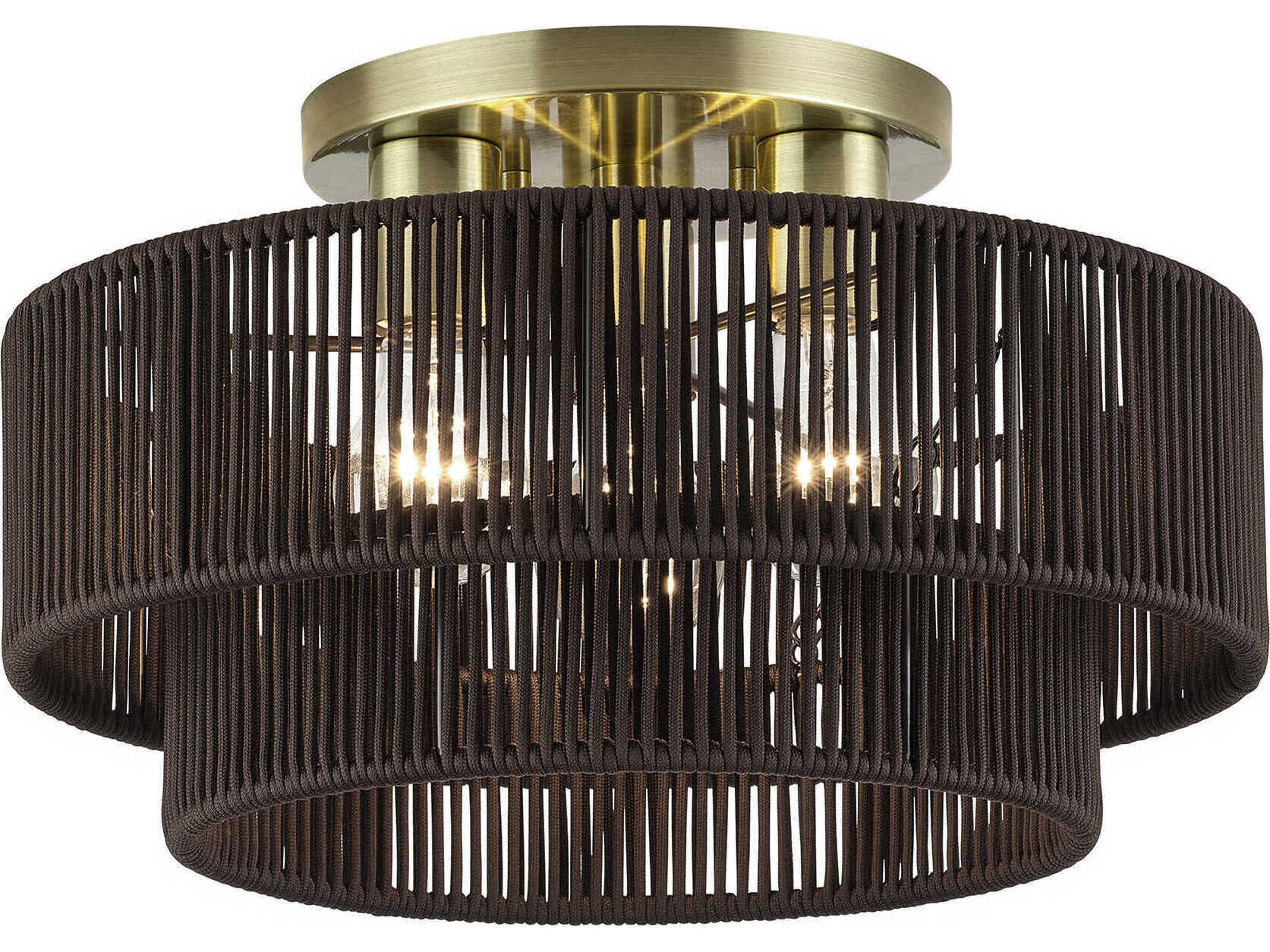 Acordia 3-Light Antique Brass Gray Drum Semi Flush Mount