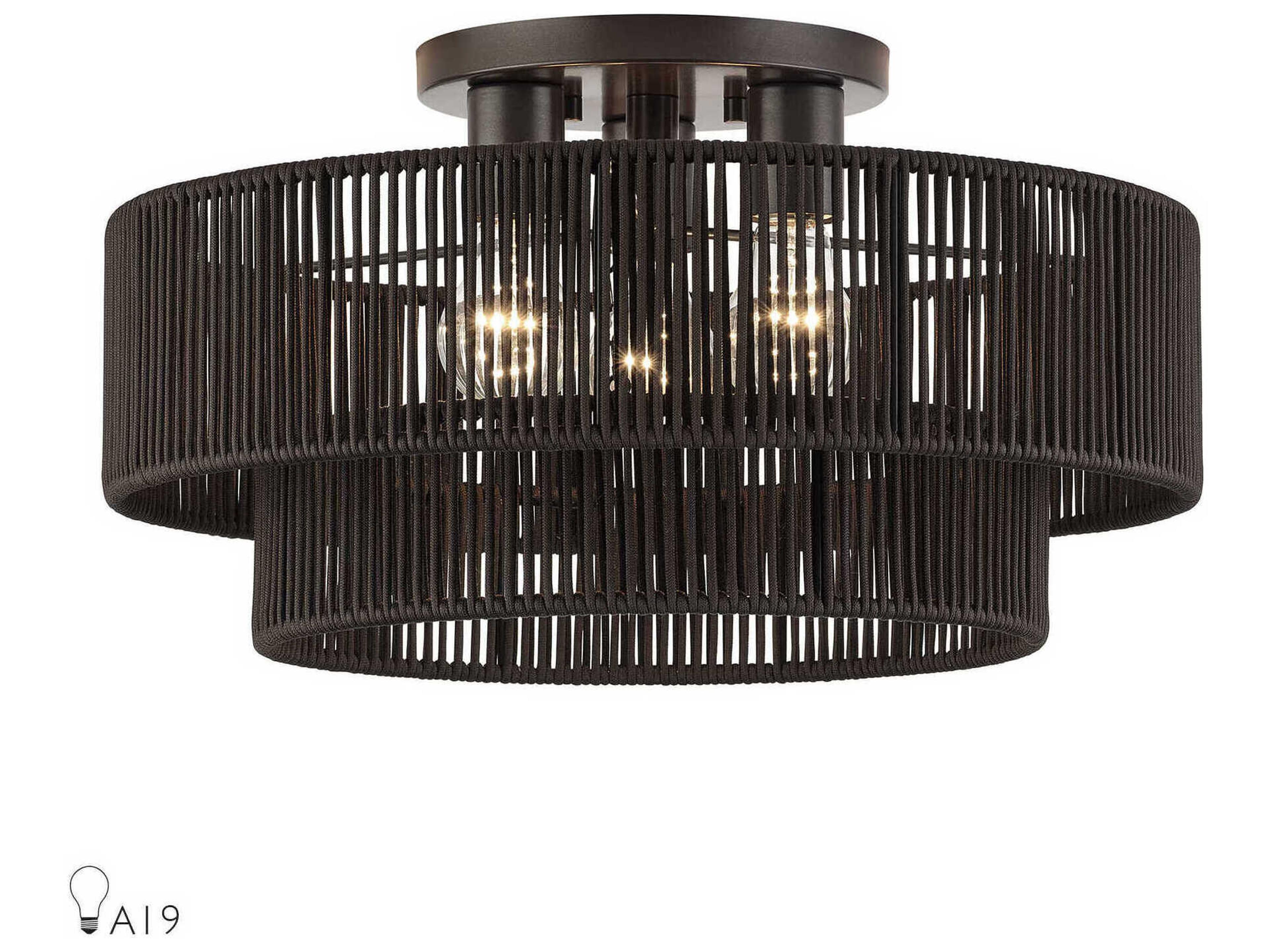 Livex Lighting Acordia 3-Light English Bronze Pink Drum Semi Flush Mount