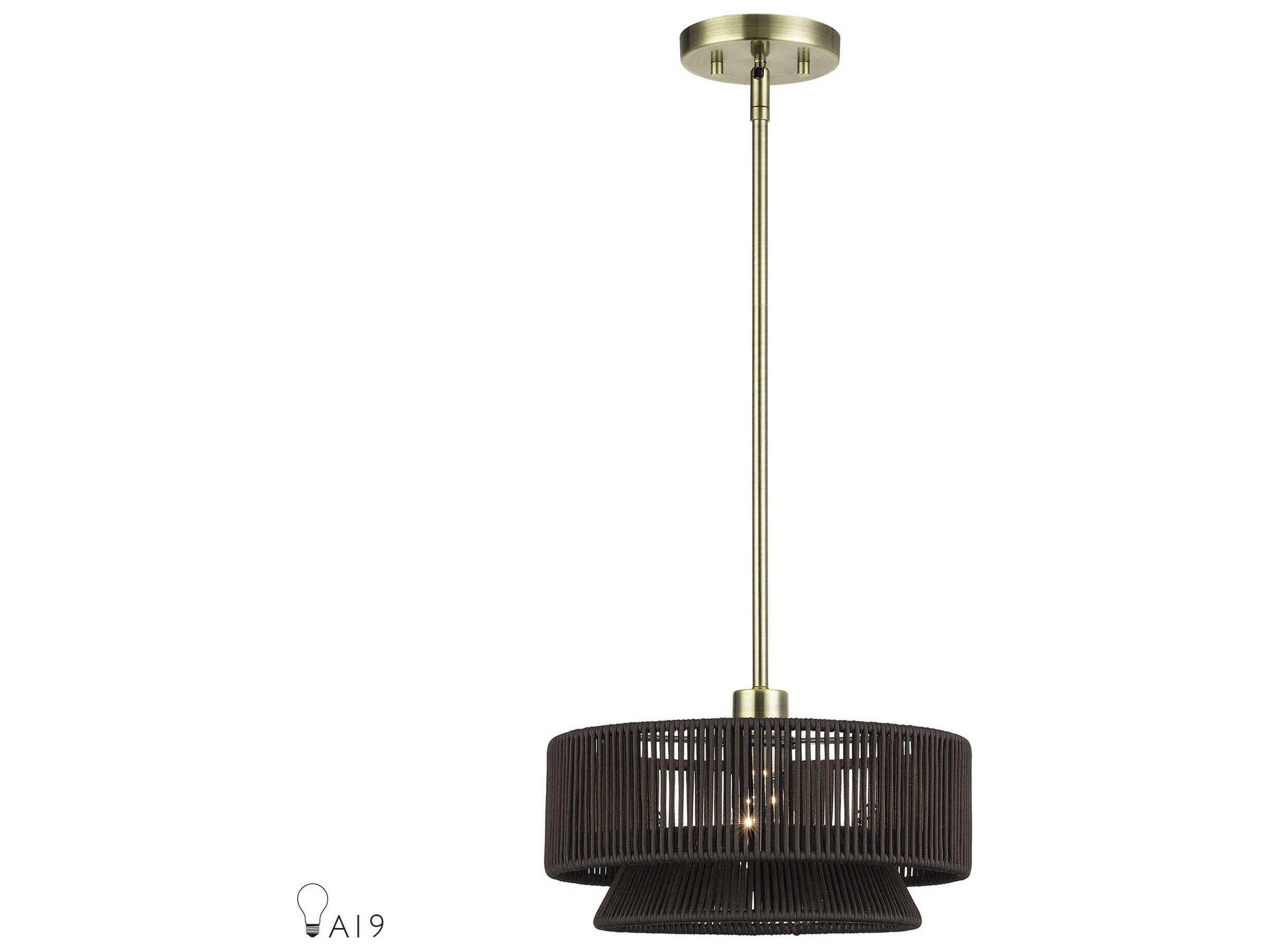 Livex Lighting Florell 1-Light Antique Brass Drum Pendant