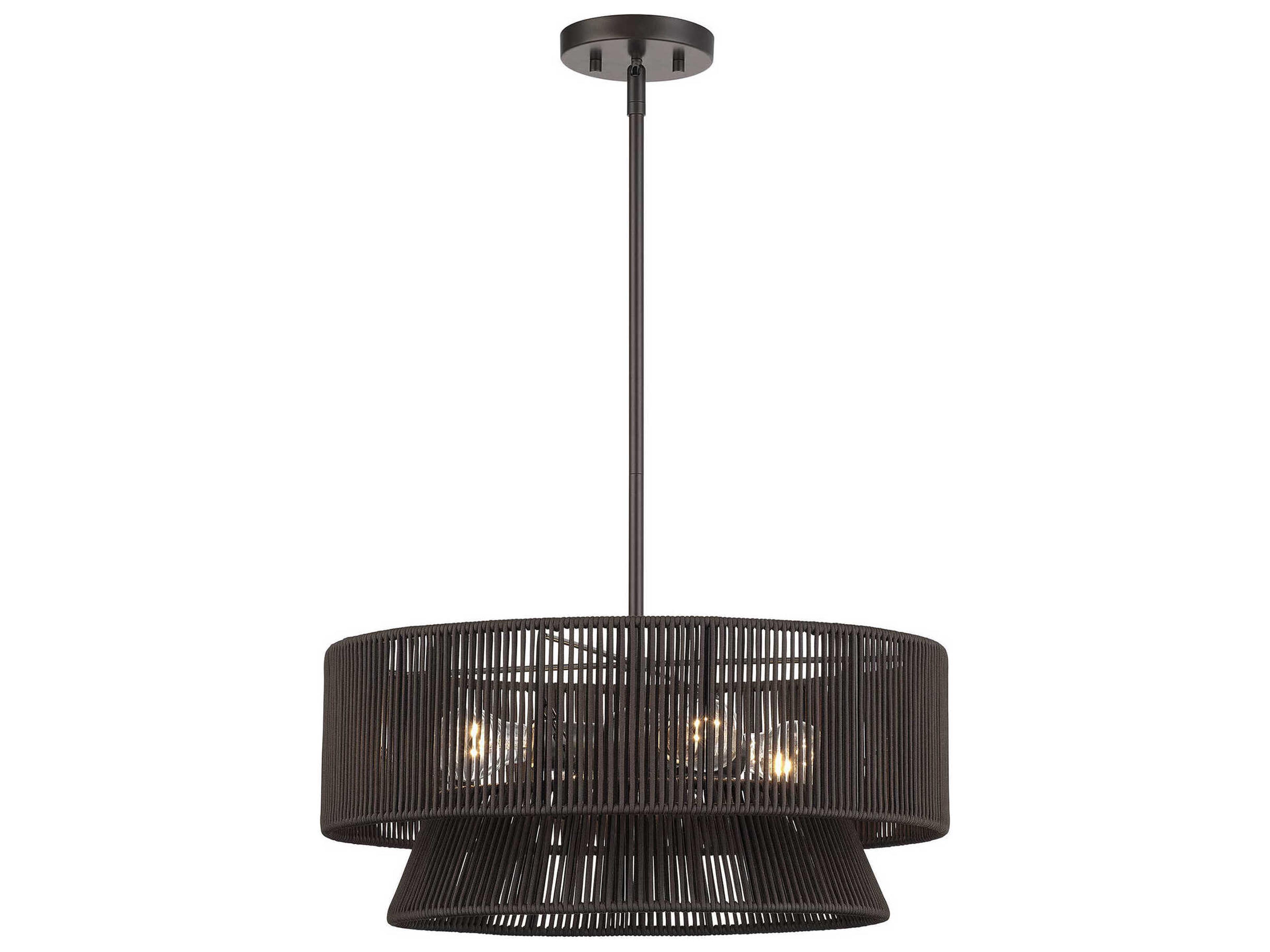 Florell 4-Light English Bronze Brass Drum Pendant