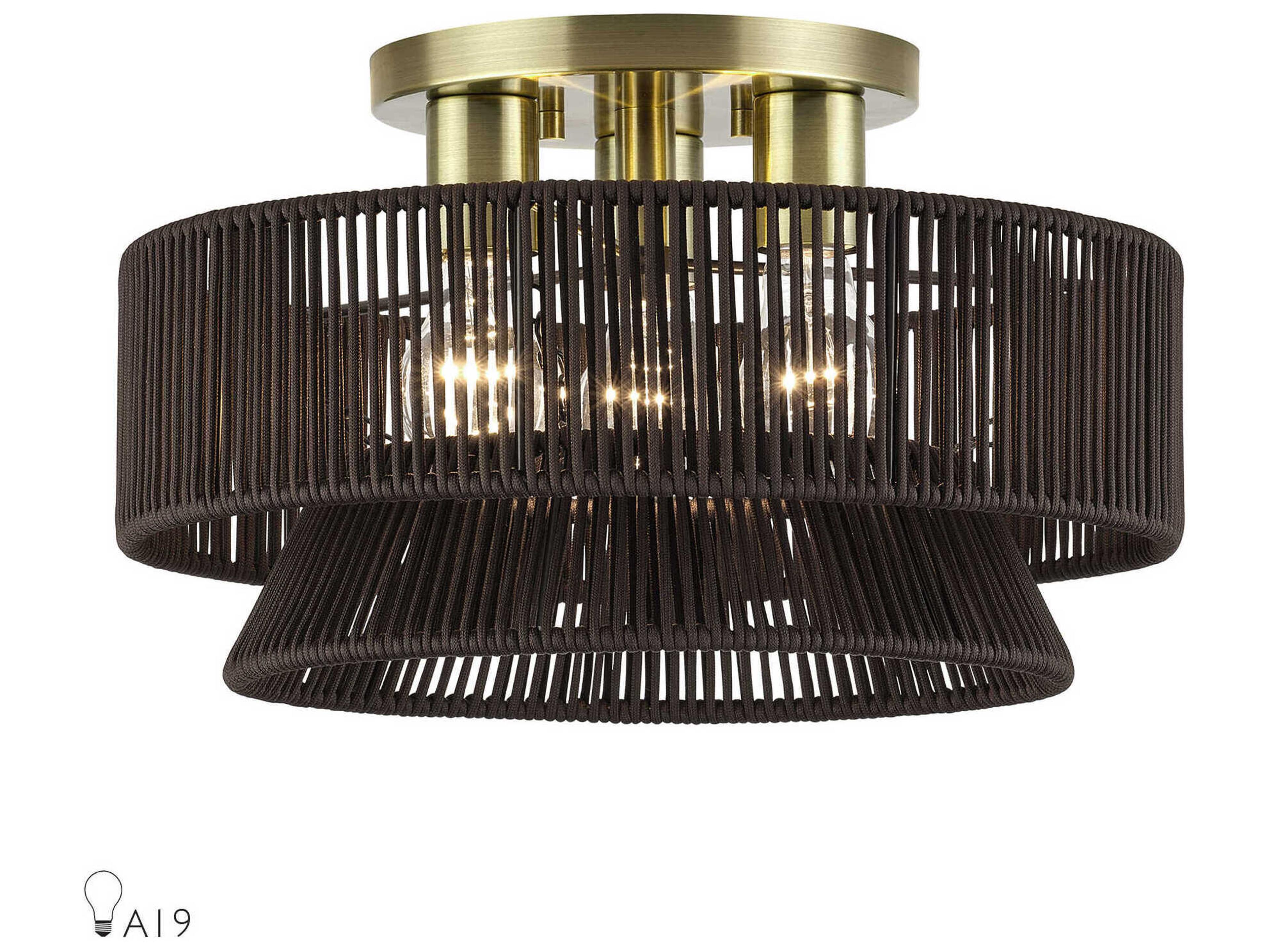 Livex Lighting Florell 3-Light Antique Brass Drum Semi Flush Mount