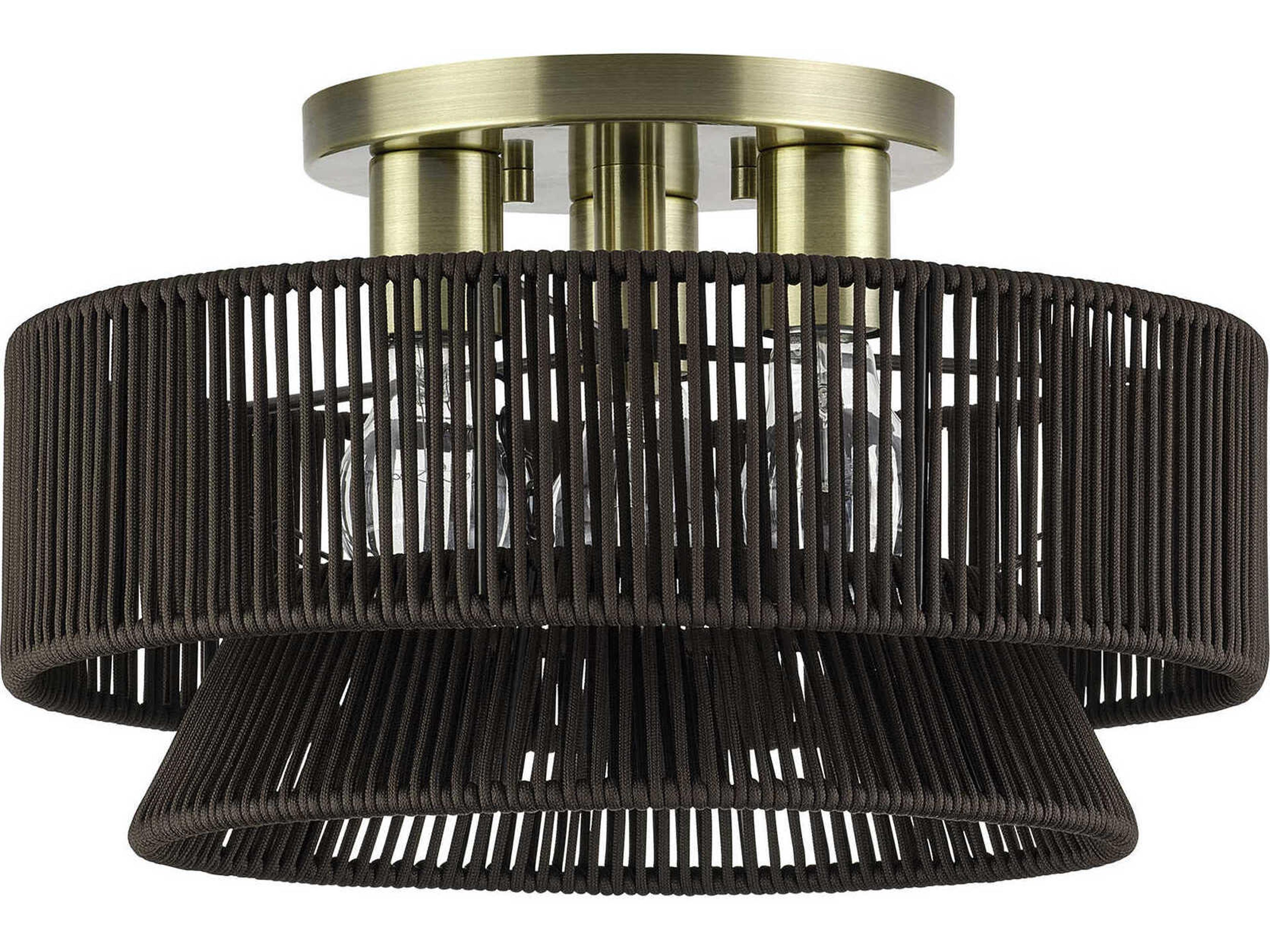 Livex Lighting Florell 3-Light Antique Brass Drum Semi Flush Mount