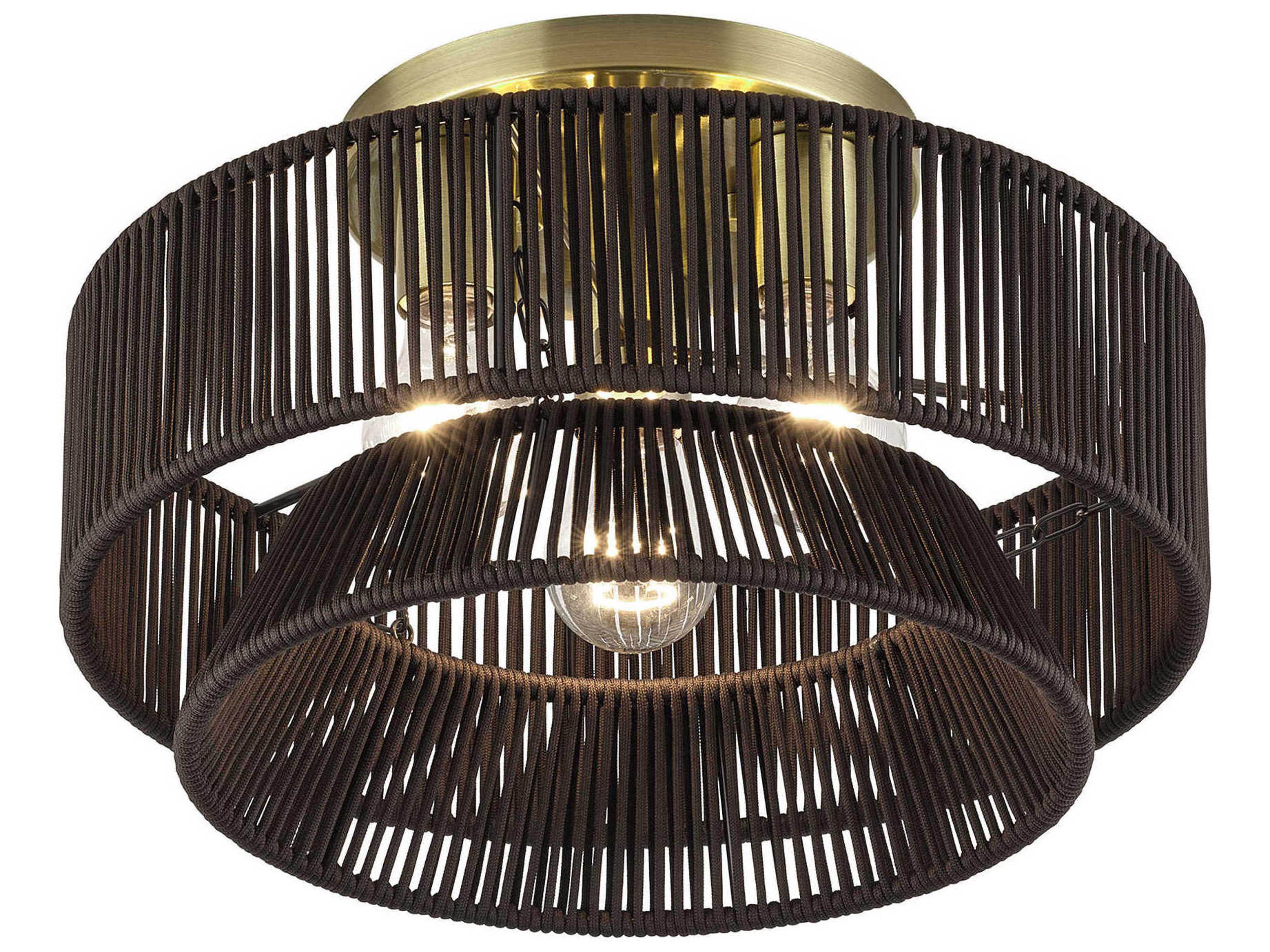 Livex Lighting Florell 3-Light Antique Brass Drum Semi Flush Mount