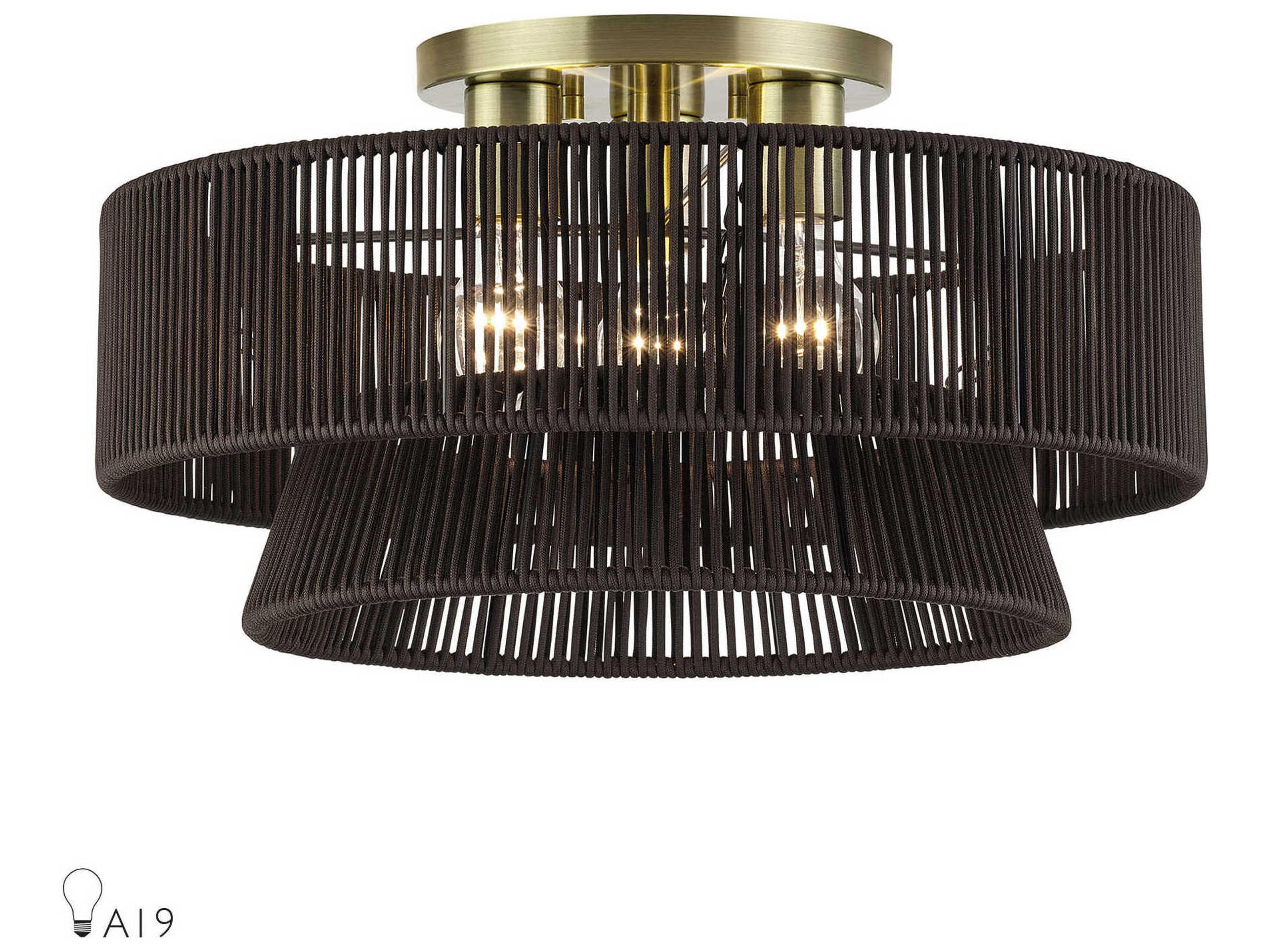 Livex Lighting Florell 3-Light Antique Brass Drum Semi Flush Mount