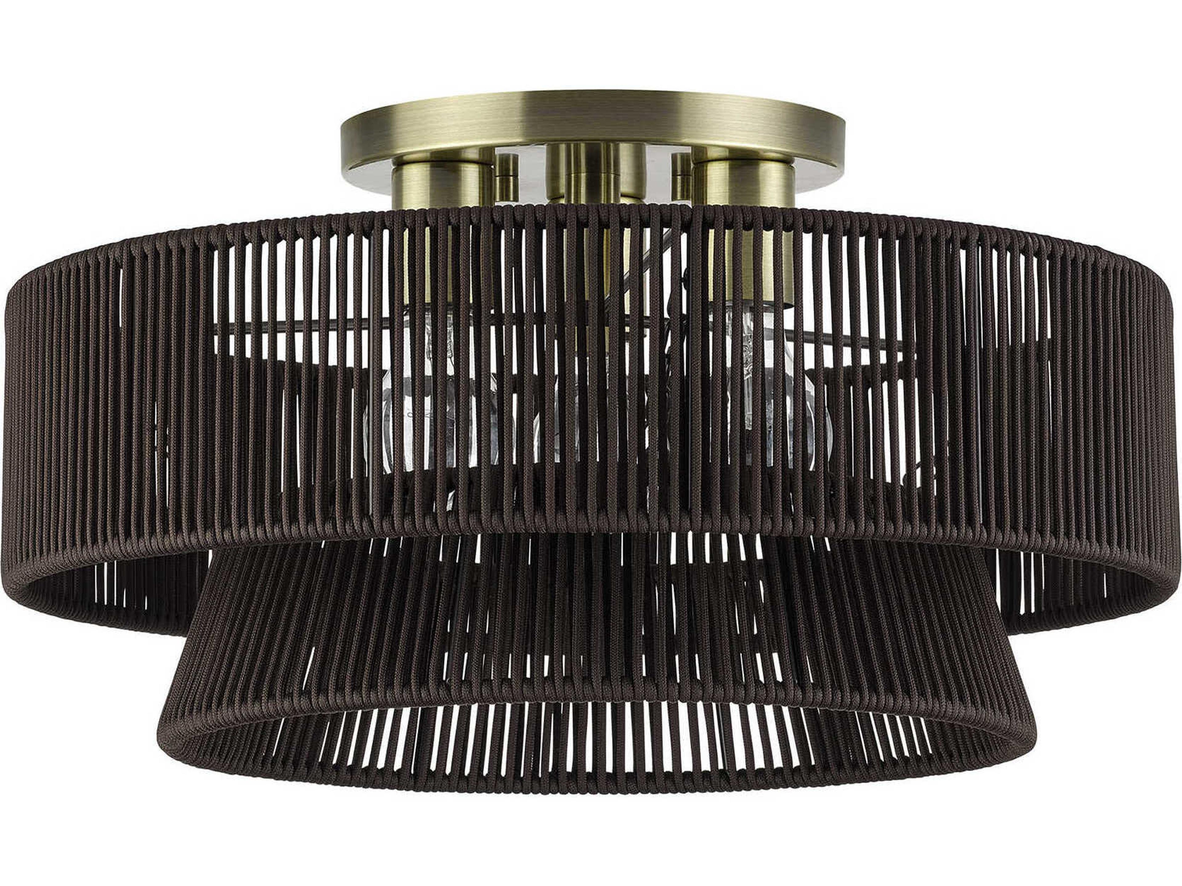 Livex Lighting Florell 3-Light Antique Brass Drum Semi Flush Mount