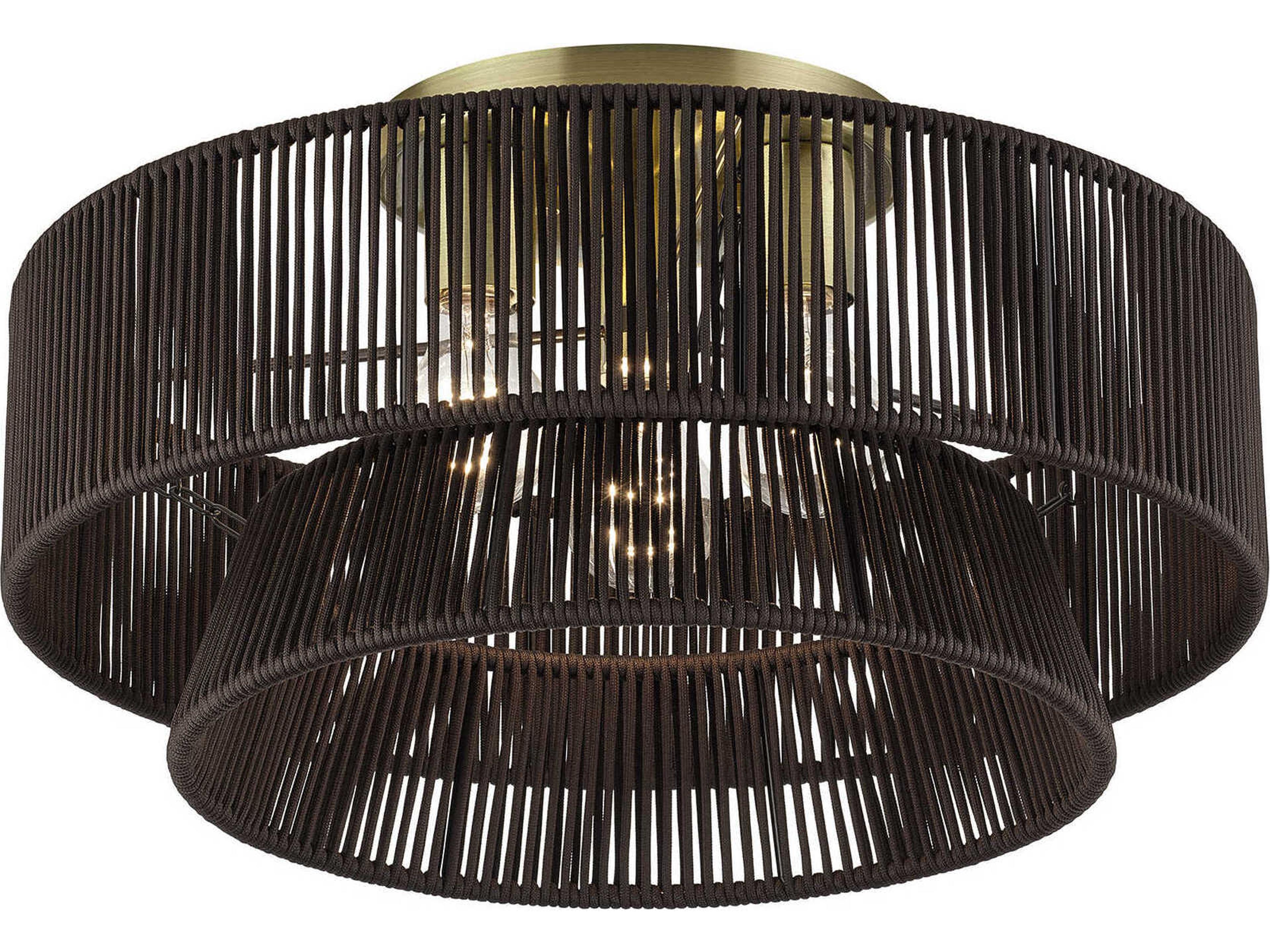 Livex Lighting Florell 3-Light Antique Brass Drum Semi Flush Mount