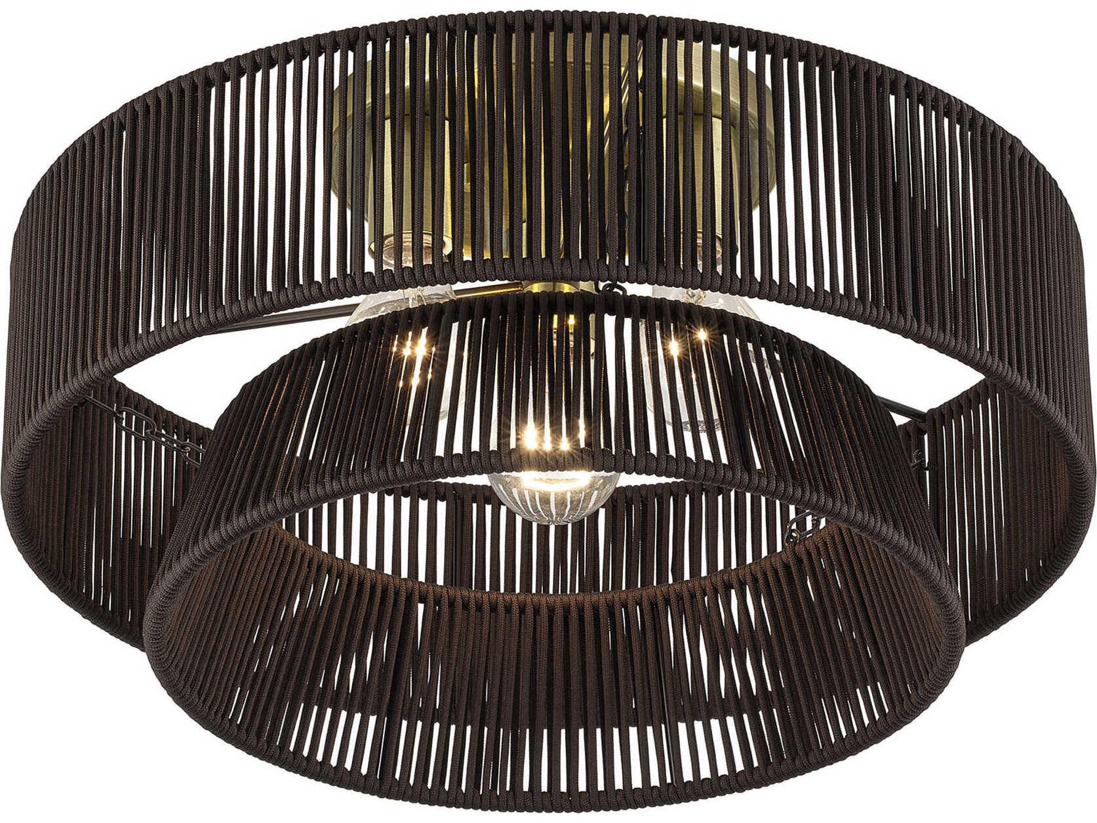 Livex Lighting Florell 3-Light Antique Brass Drum Semi Flush Mount