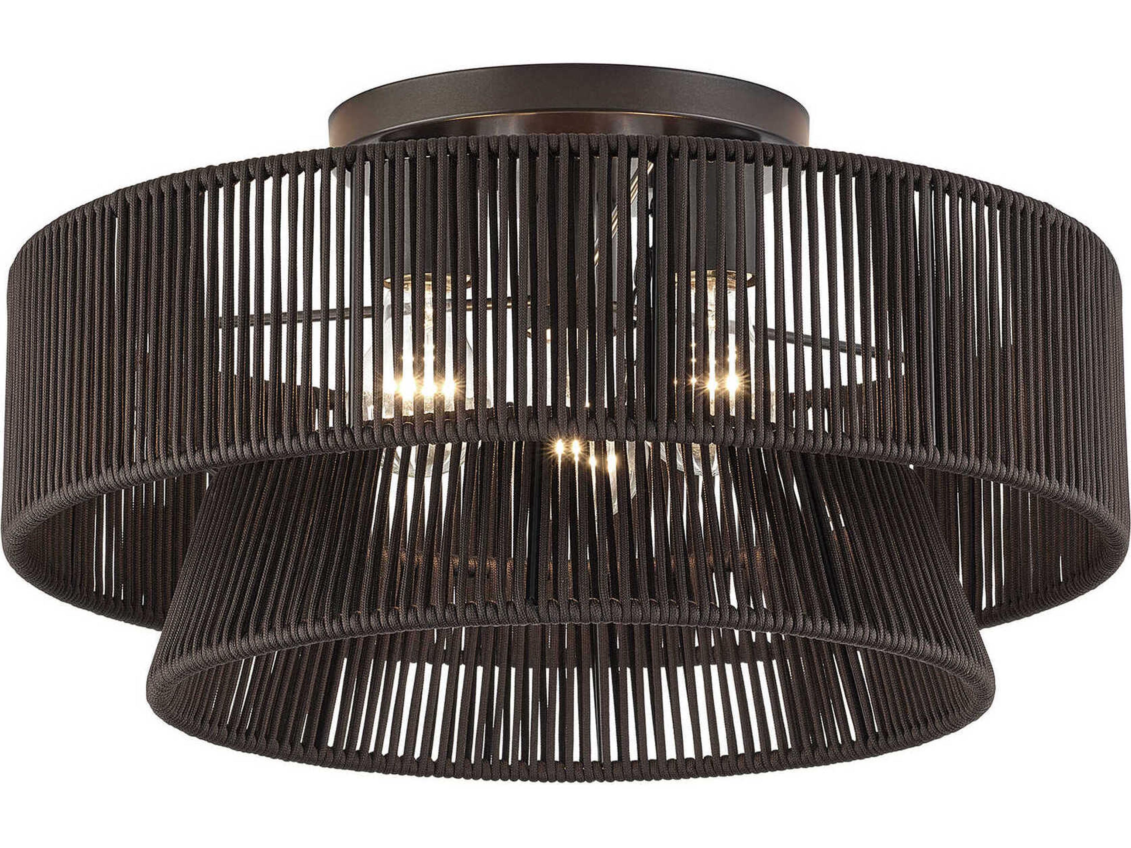 Florell 3-Light English Bronze Drum Semi Flush Mount