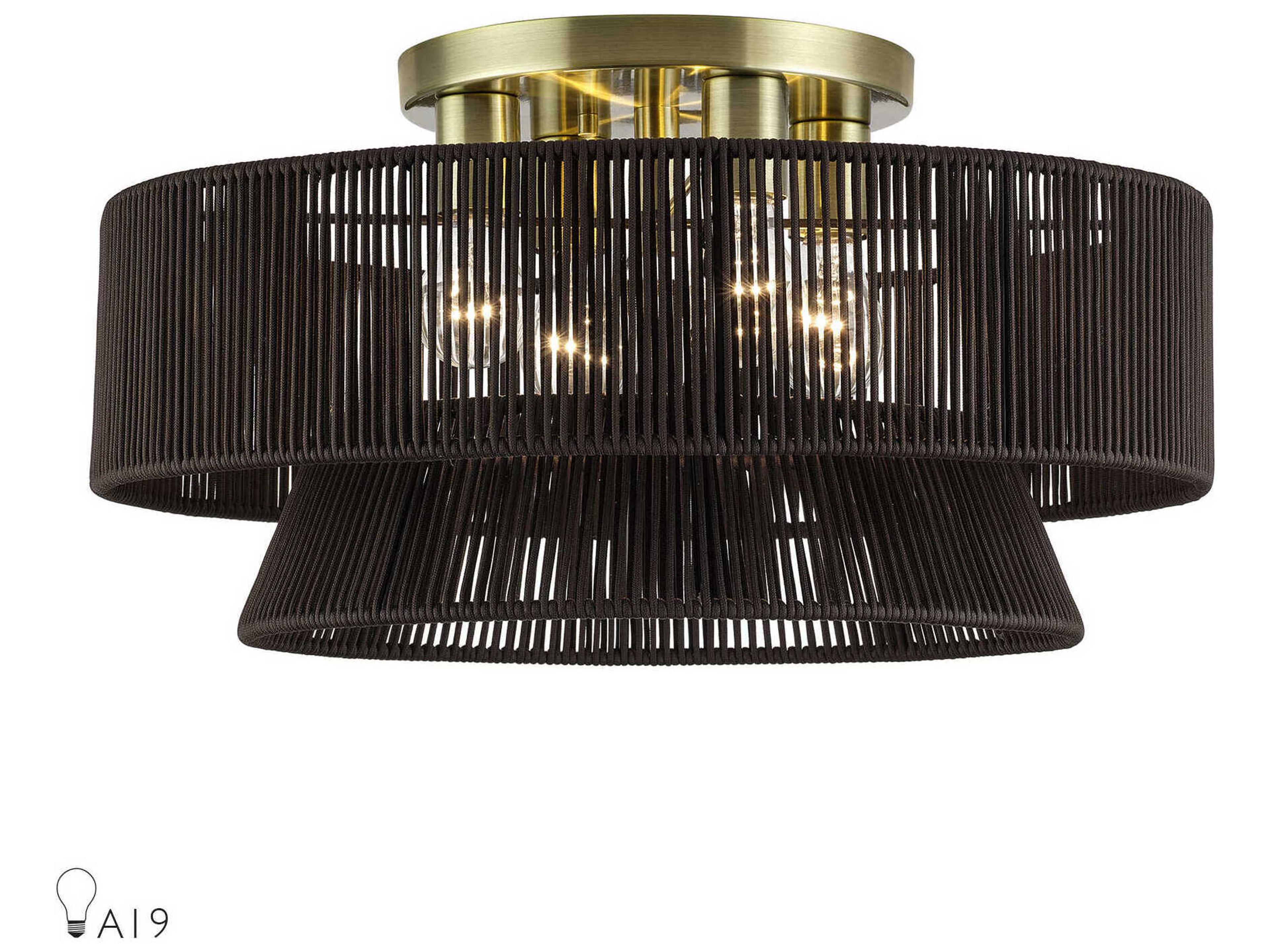 Livex Lighting Florell 4-Light Antique Brass Gray Drum Semi Flush Mount