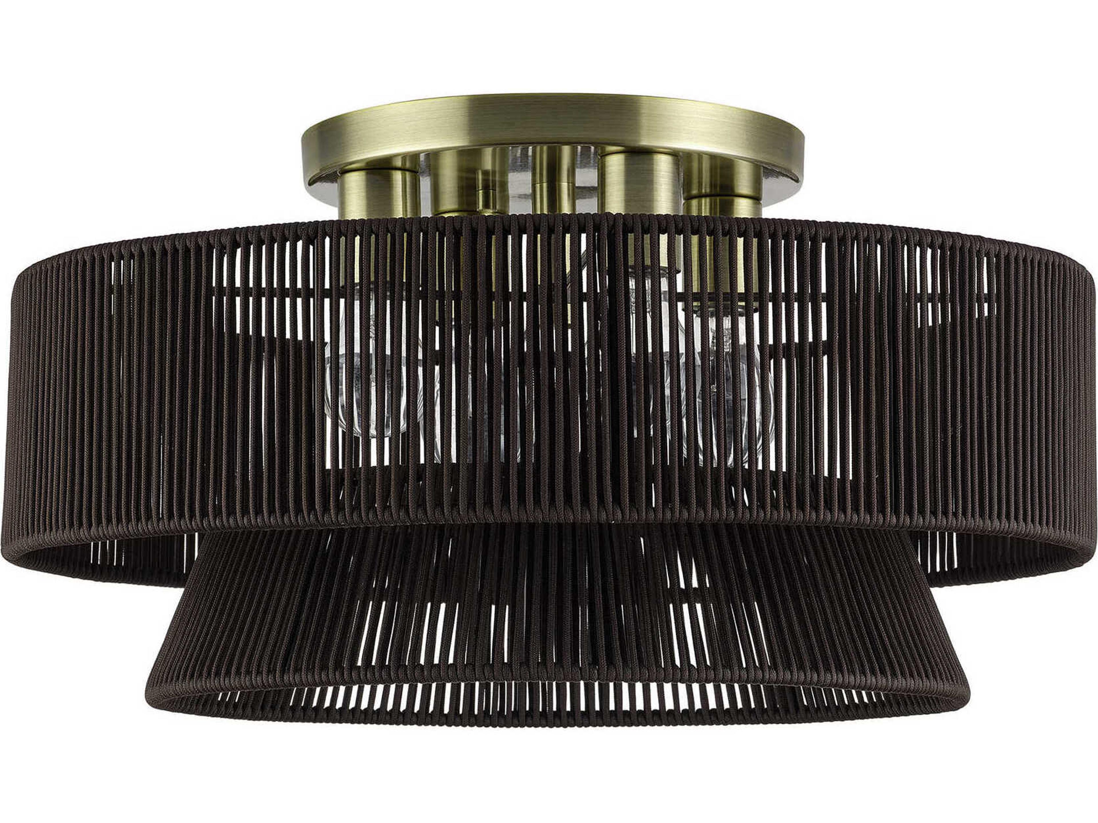 Livex Lighting Florell 4-Light Antique Brass Gray Drum Semi Flush Mount