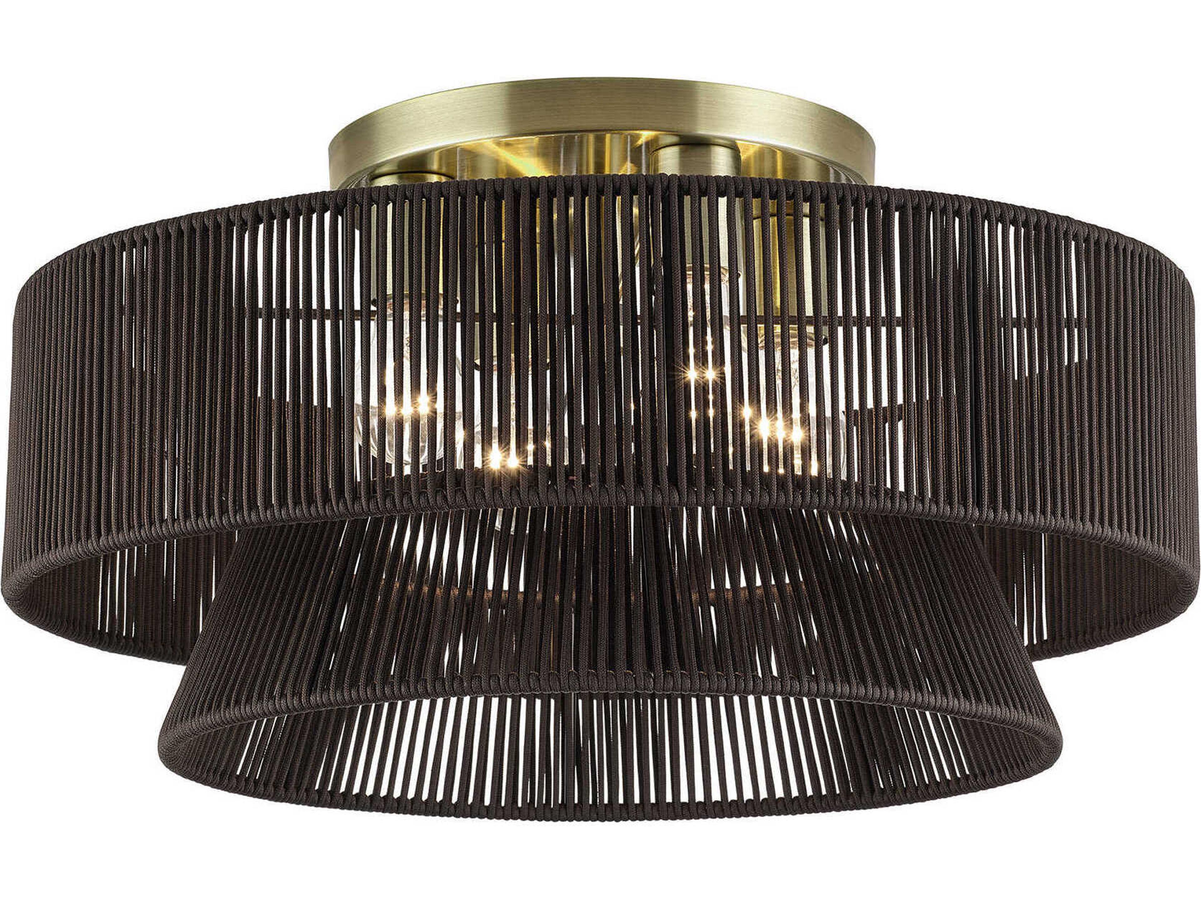 Florell 4-Light Antique Brass Gray Drum Semi Flush Mount