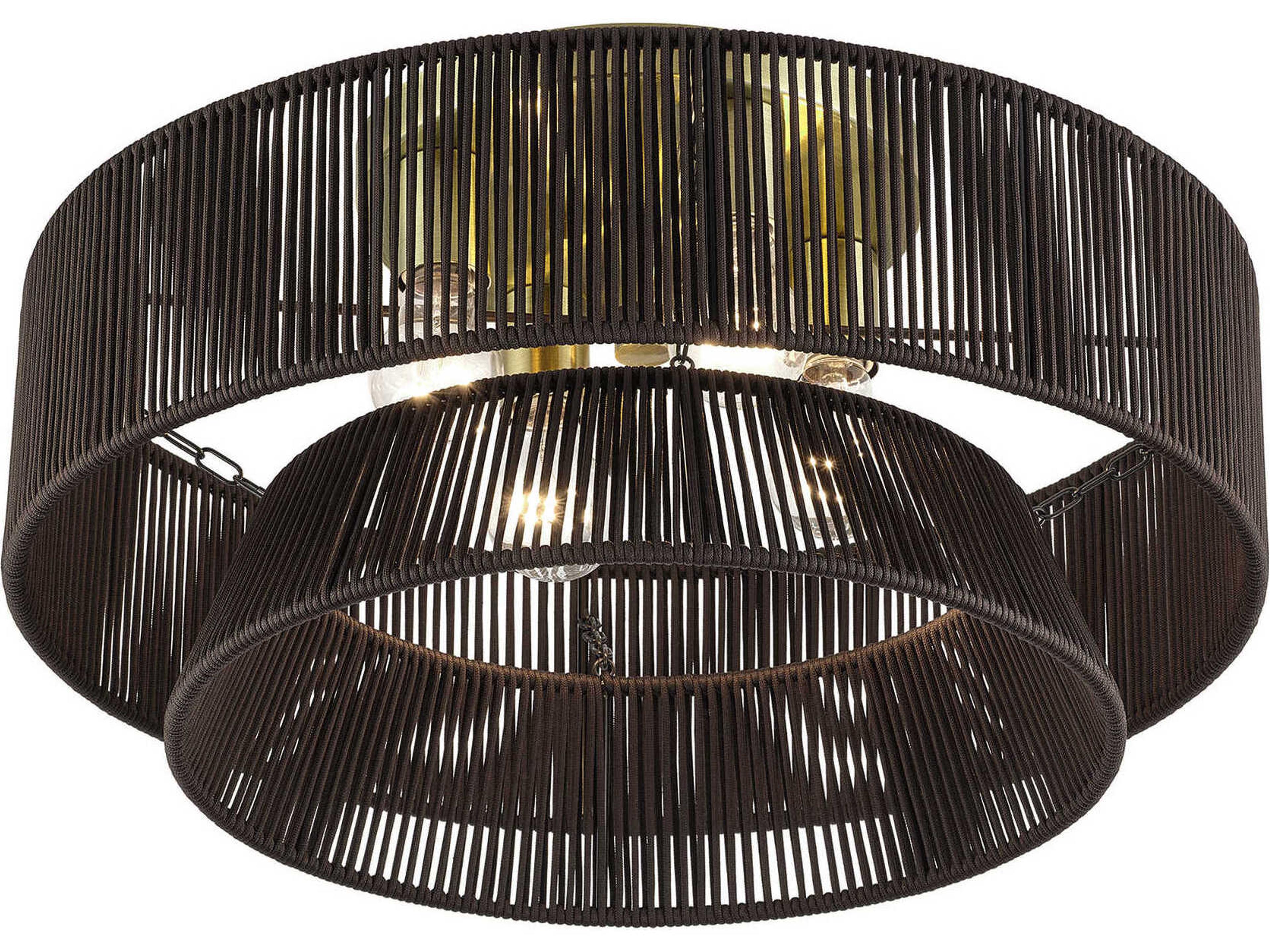 Livex Lighting Florell 4-Light Antique Brass Gray Drum Semi Flush Mount