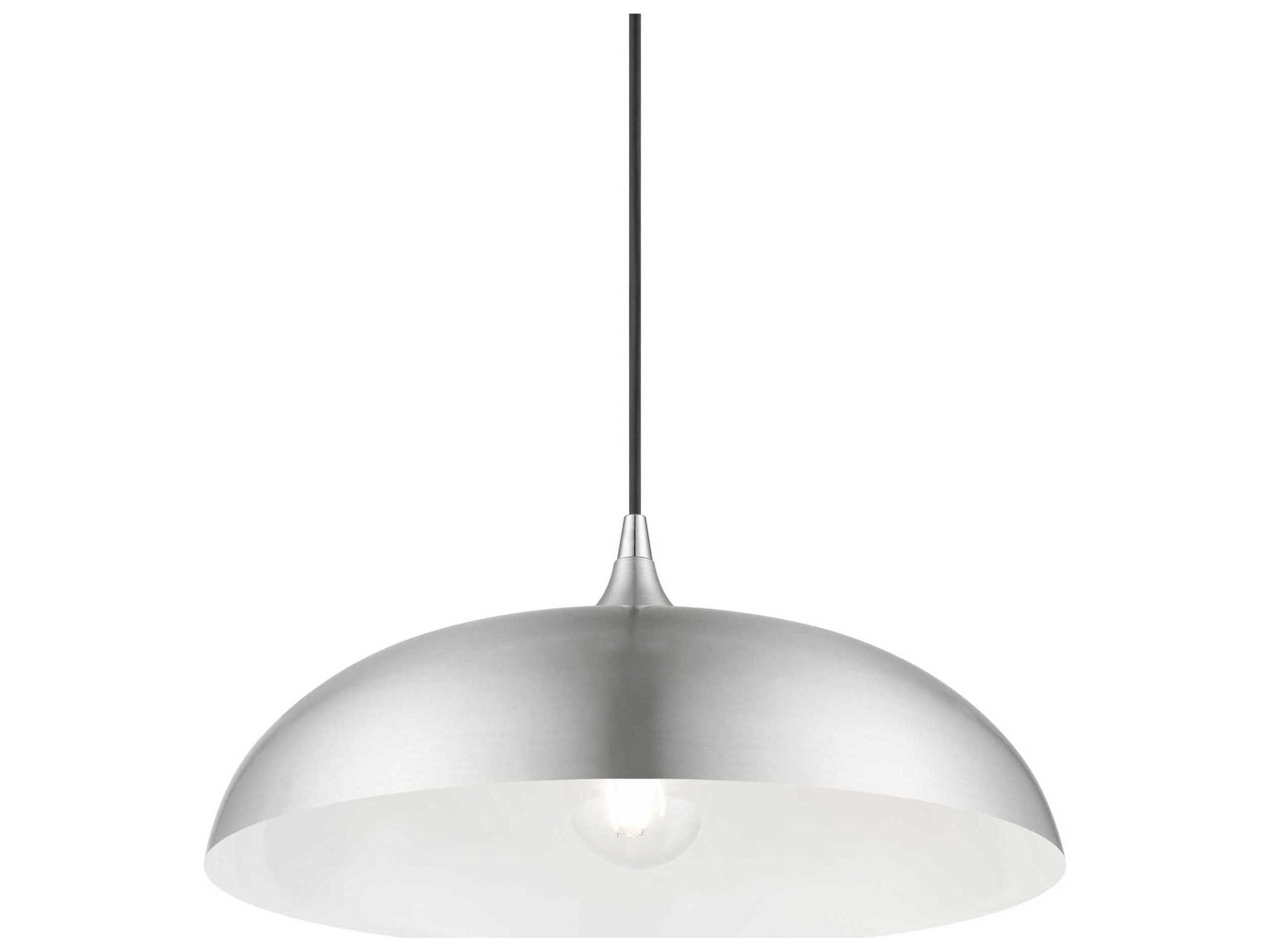 Livex Lighting Amador 1-Light Brushed Aluminum Polished Chrome Gray Dome Pendant