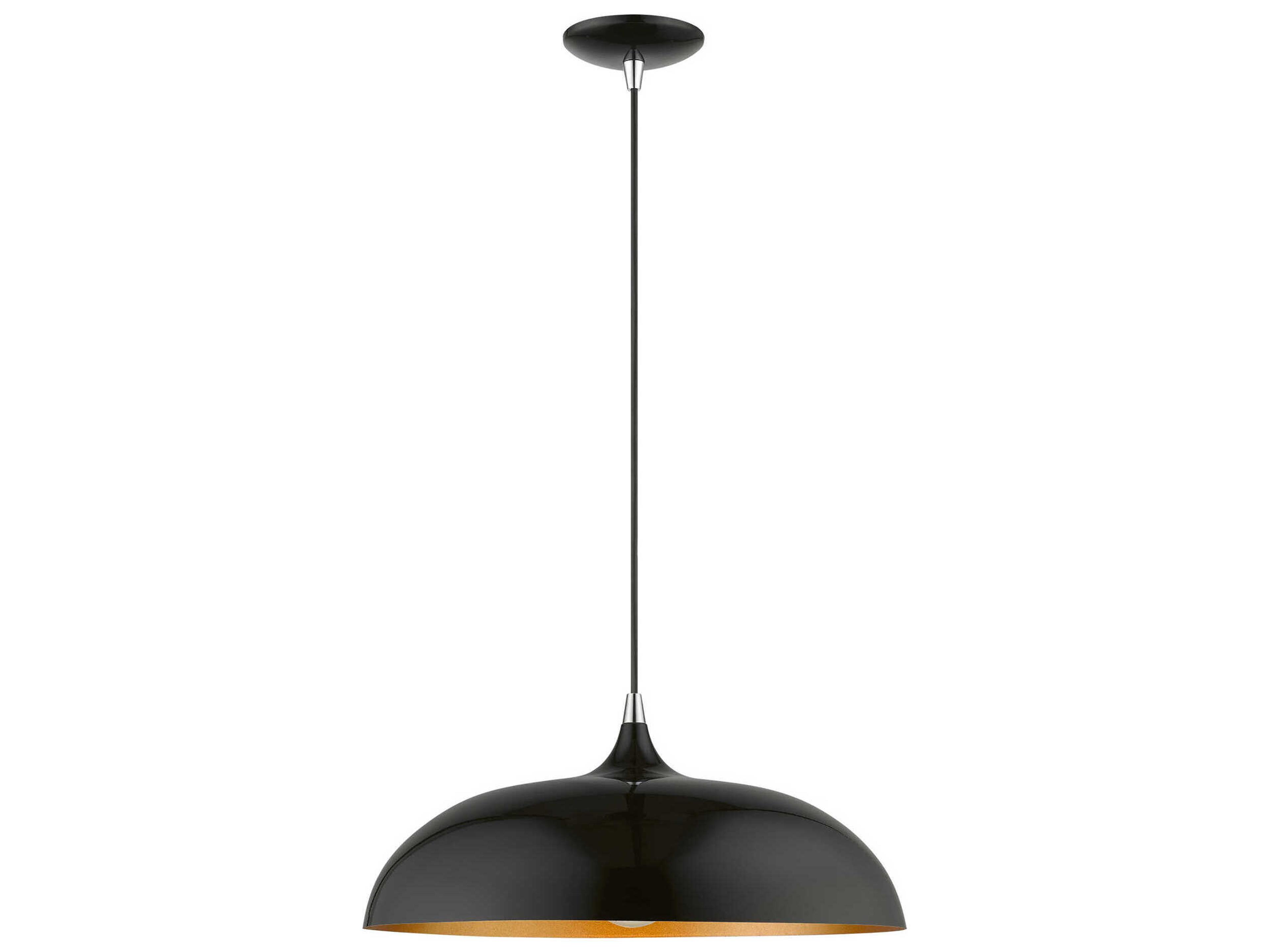 Amador 1-Light Shiny Black Polished Chrome Dome Pendant