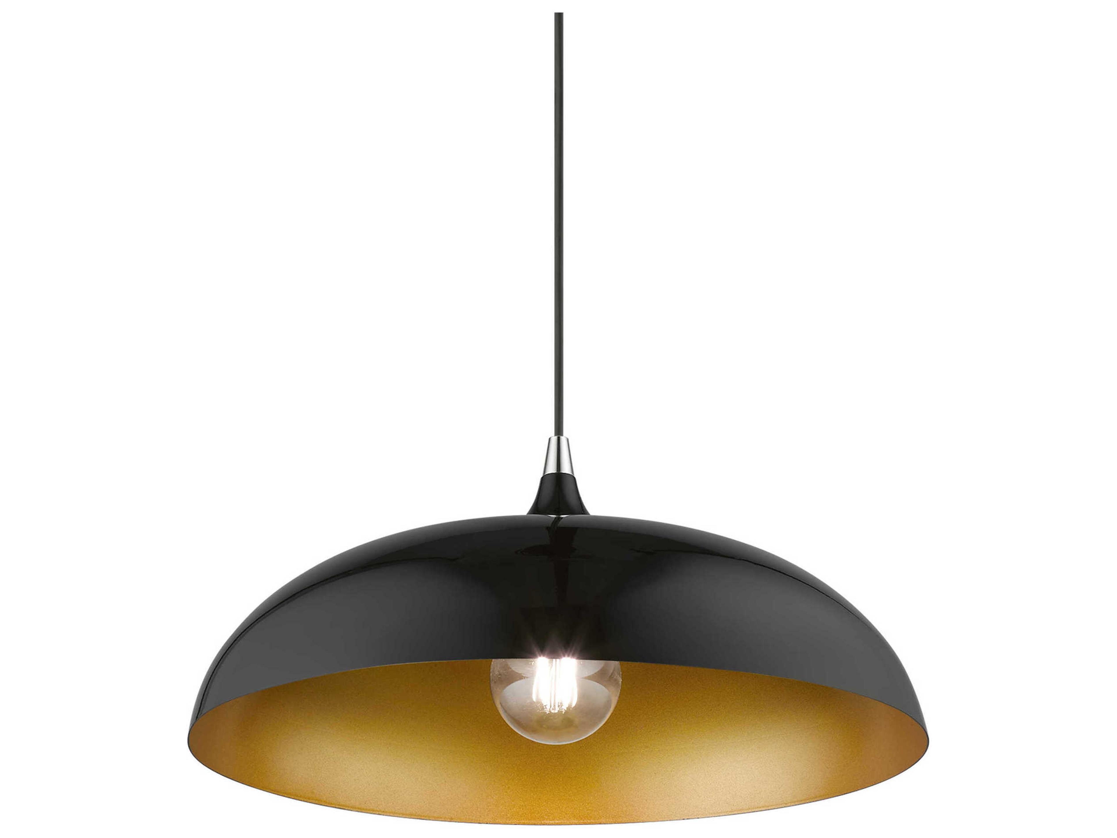Livex Lighting Amador 1-Light Shiny Black Polished Chrome Dome Pendant