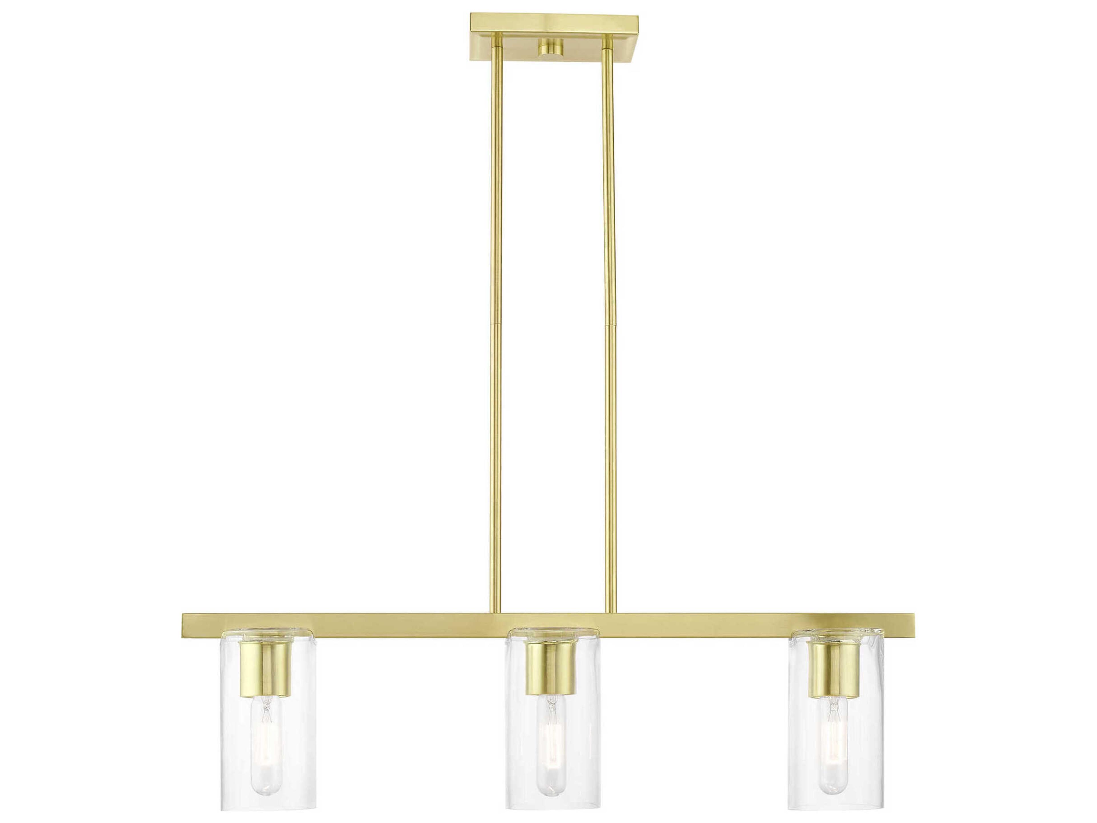 Clarion 3-Light Satin Brass Glass Cylinder Linear Island Pendant