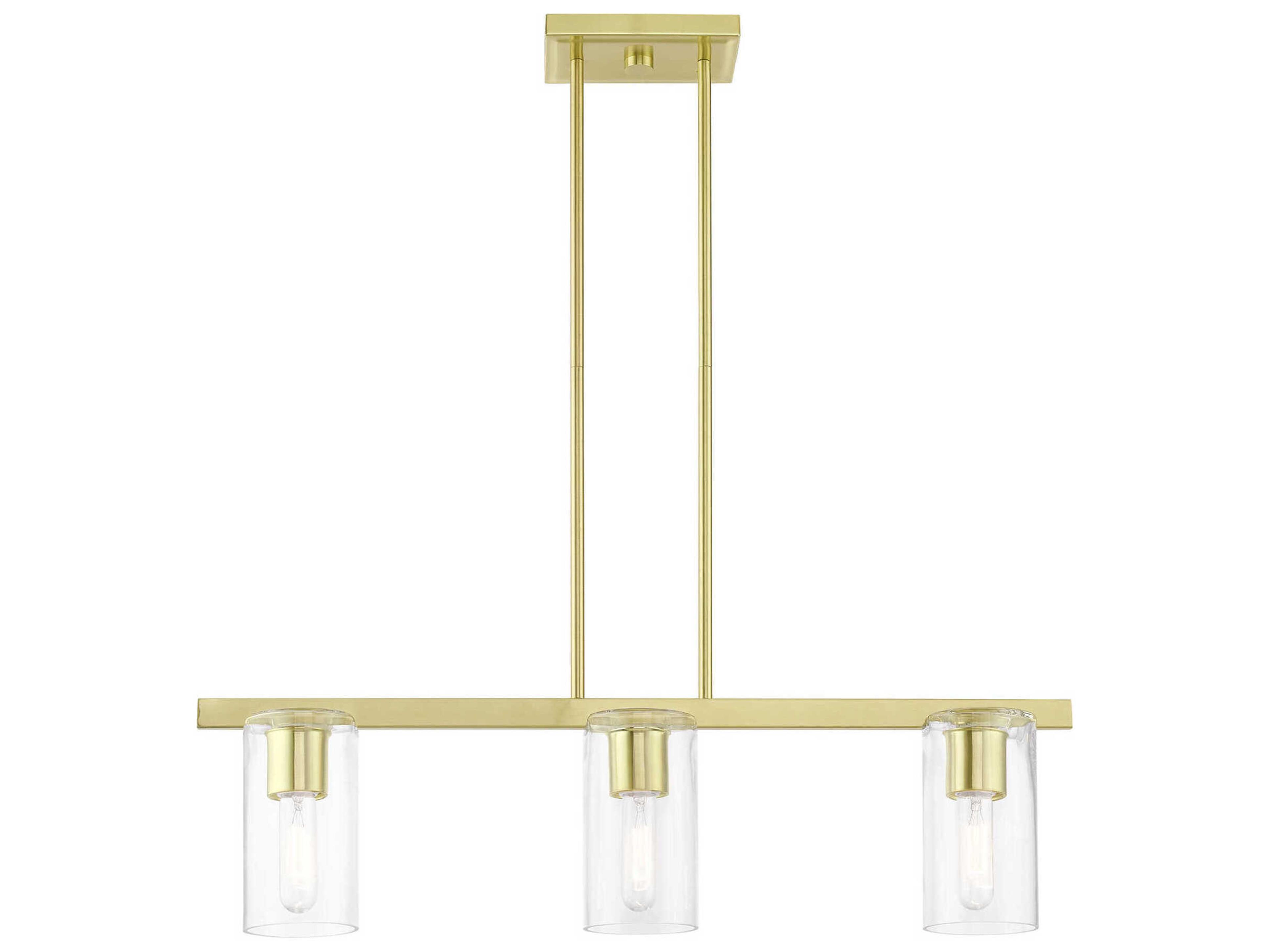Livex Lighting Clarion 3-Light Satin Brass Glass Cylinder Linear Island Pendant