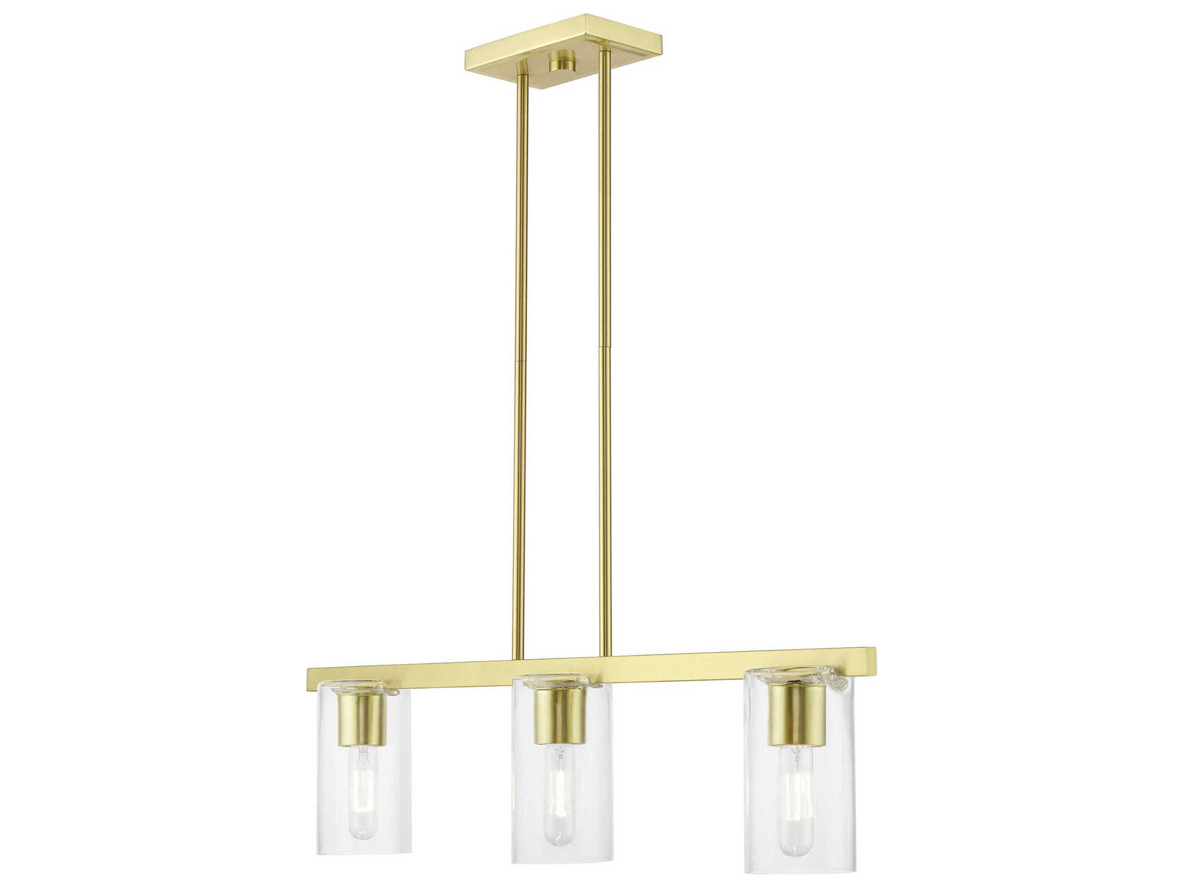 Livex Lighting Clarion 3-Light Satin Brass Glass Cylinder Linear Island Pendant