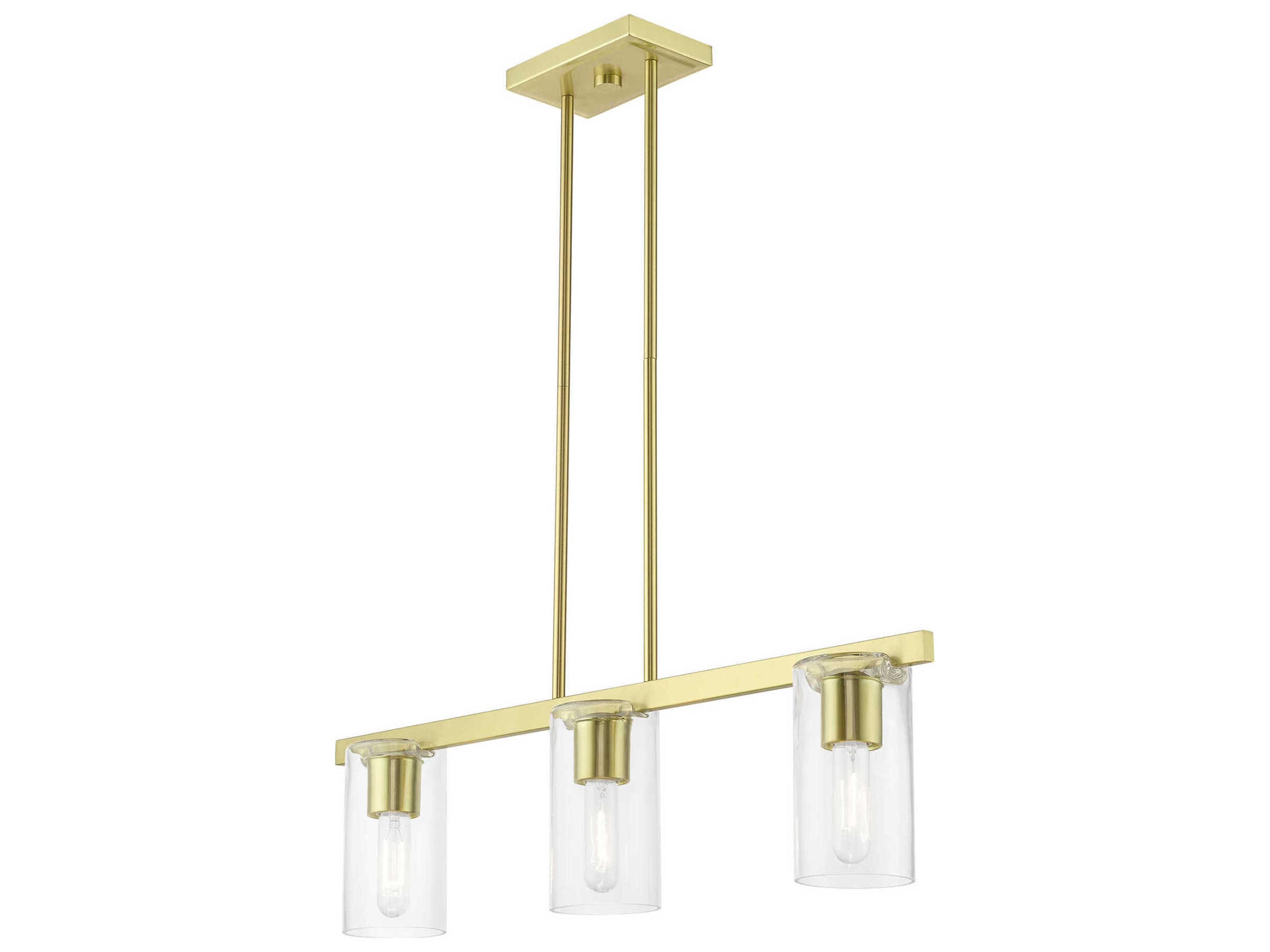Livex Lighting Clarion 3-Light Satin Brass Glass Cylinder Linear Island Pendant
