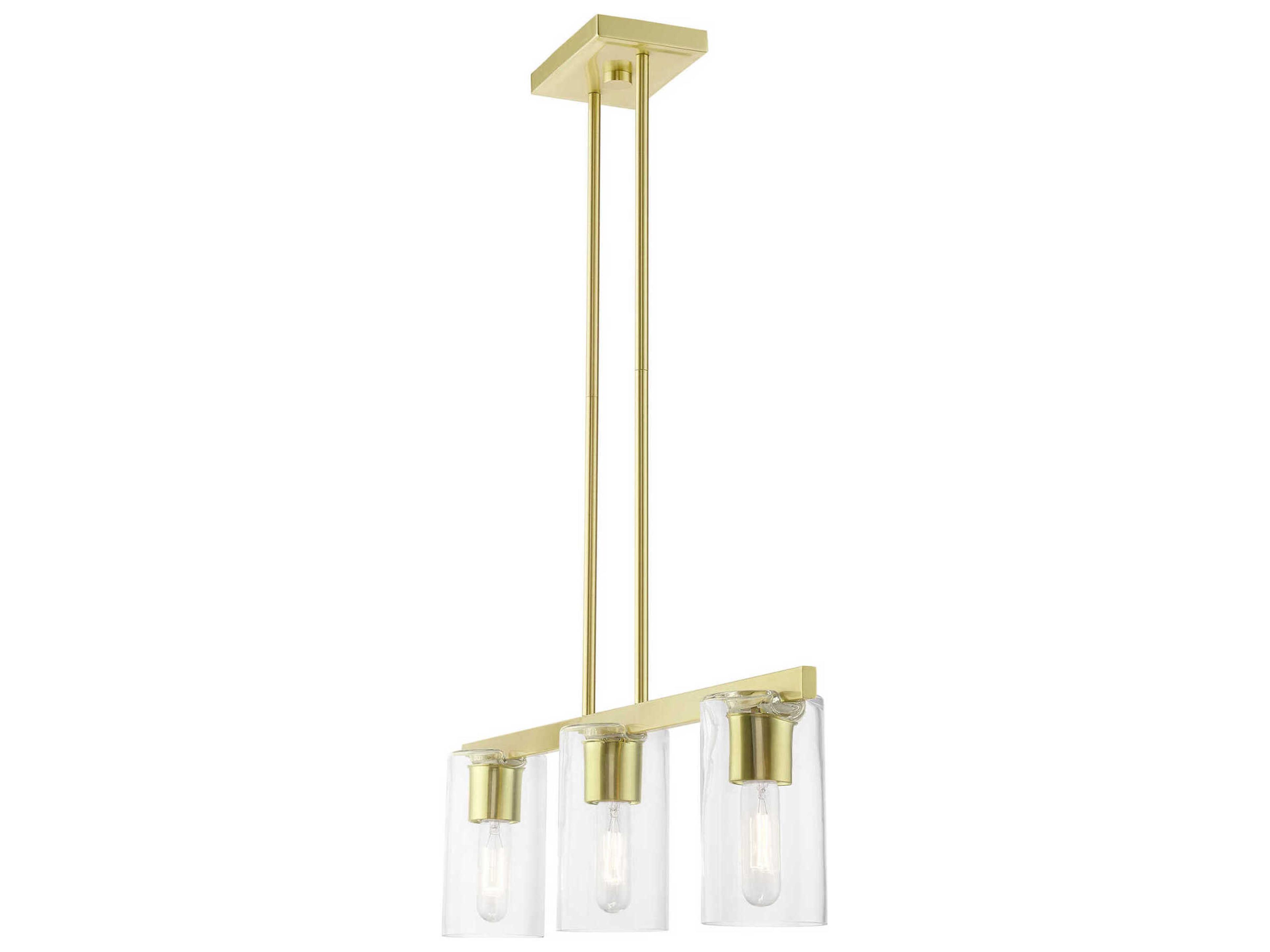 Livex Lighting Clarion 3-Light Satin Brass Glass Cylinder Linear Island Pendant