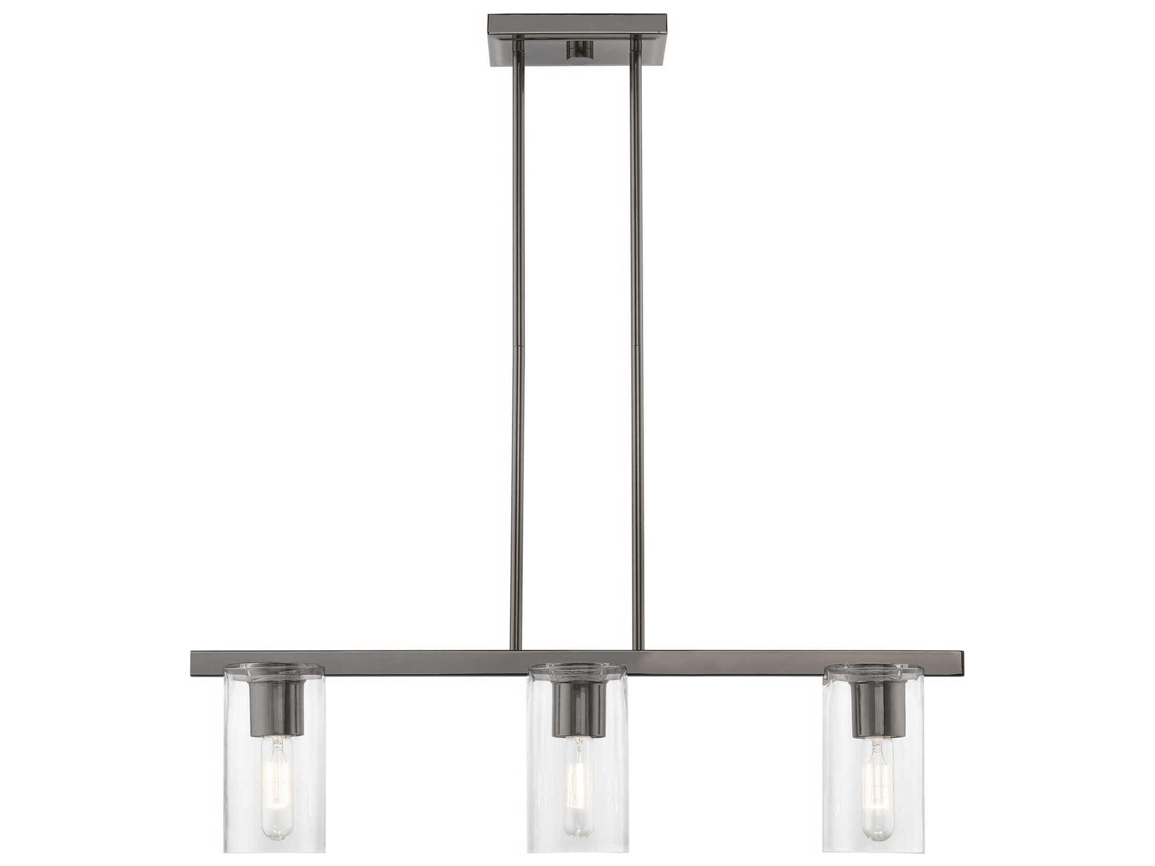 Clarion 3-Light Black Chrome Glass Cylinder Linear Island Pendant