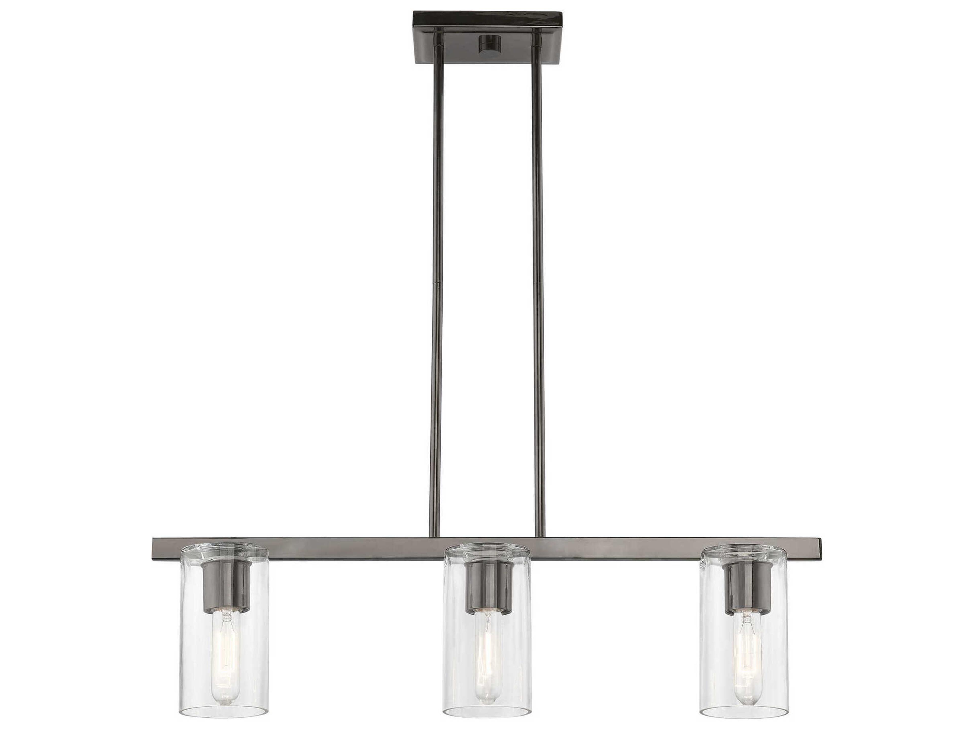 Livex Lighting Clarion 3-Light Black Chrome Glass Cylinder Linear Island Pendant