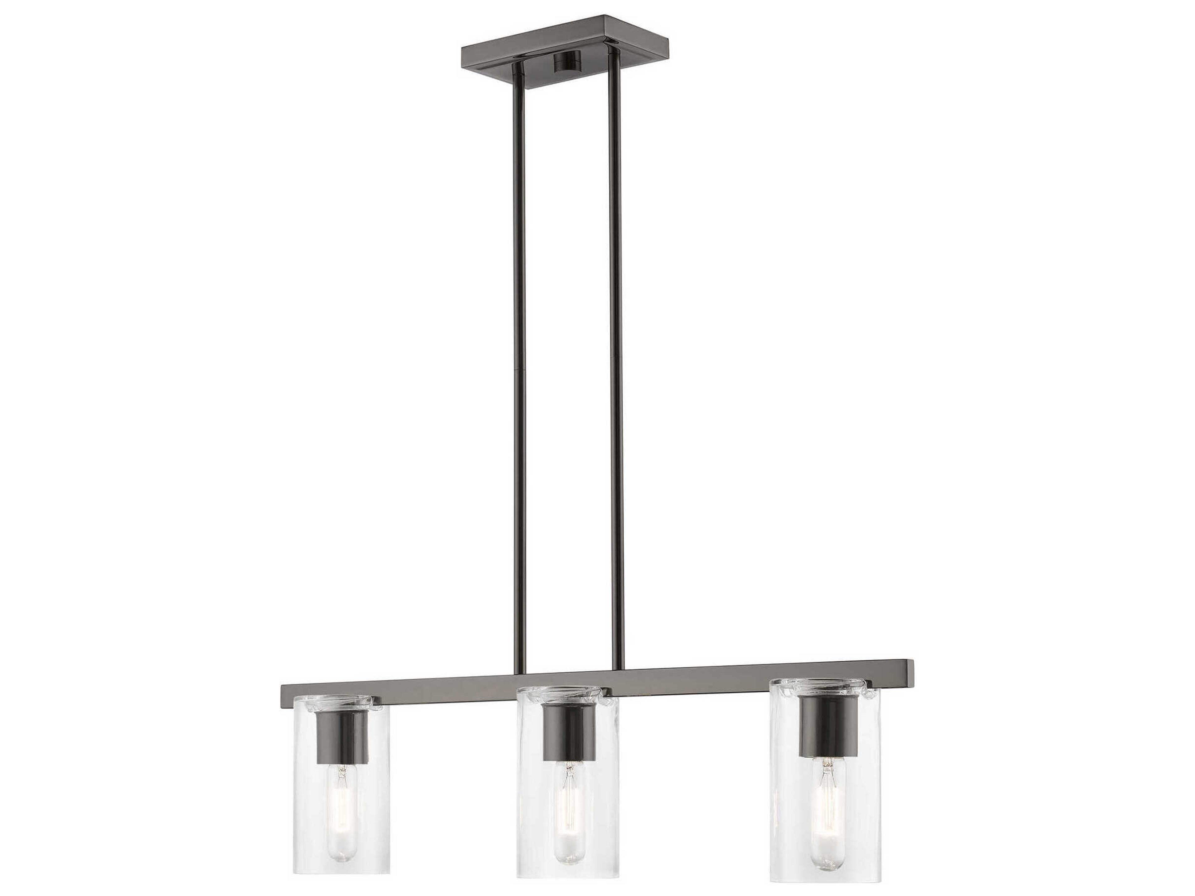 Livex Lighting Clarion 3-Light Black Chrome Glass Cylinder Linear Island Pendant