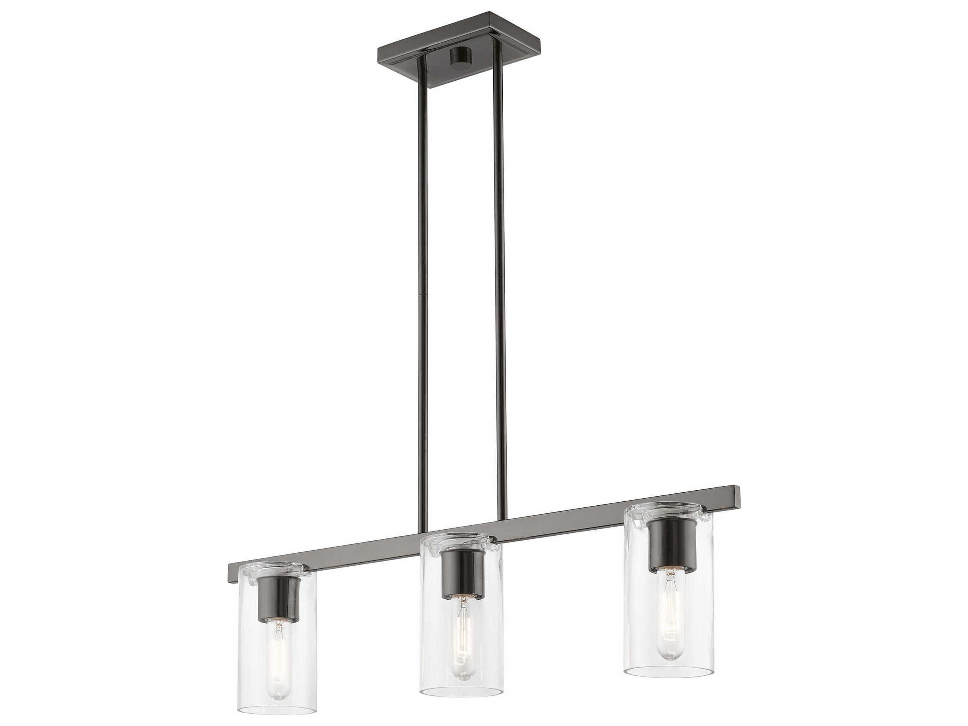 Livex Lighting Clarion 3-Light Black Chrome Glass Cylinder Linear Island Pendant