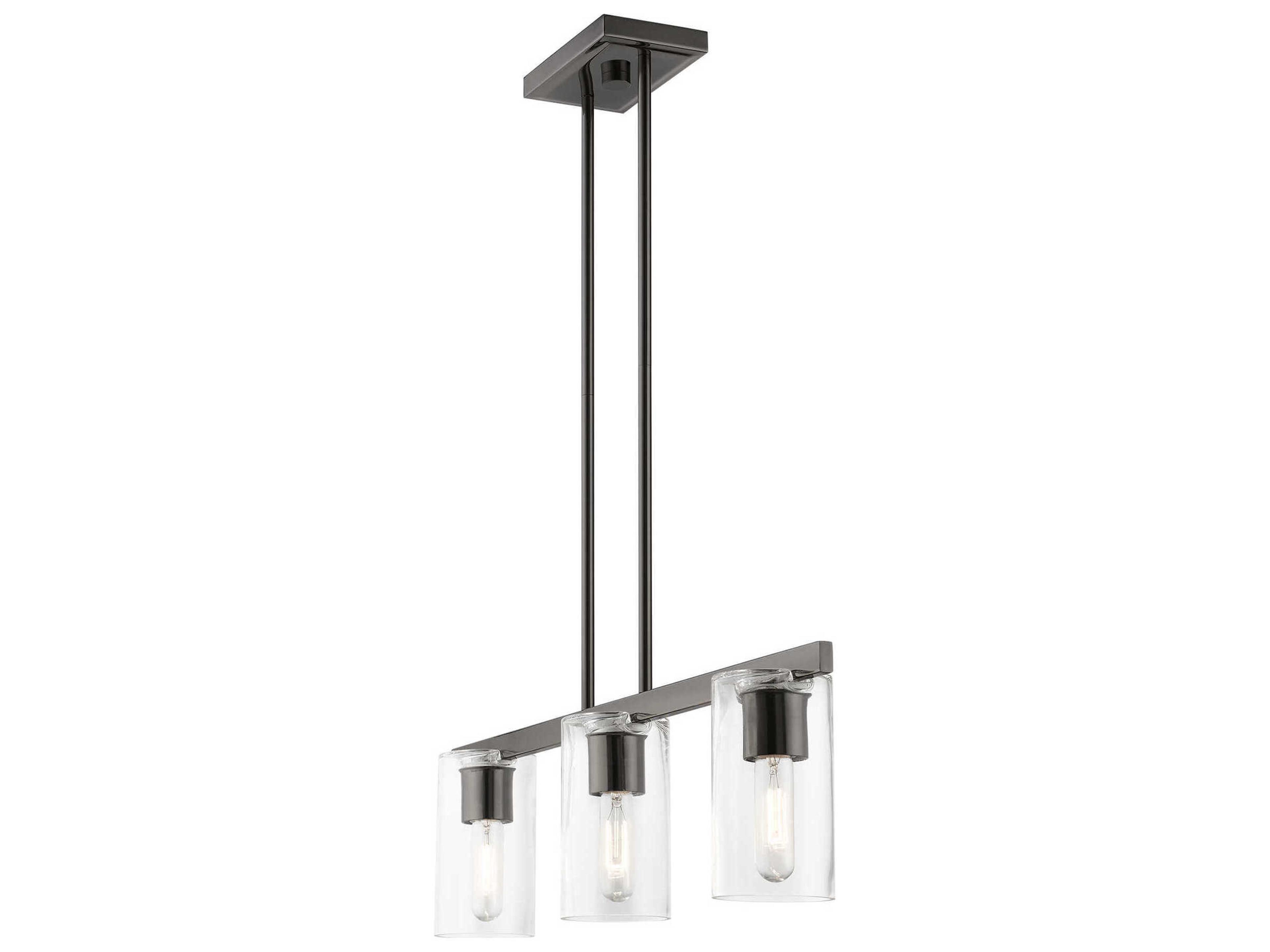 Livex Lighting Clarion 3-Light Black Chrome Glass Cylinder Linear Island Pendant