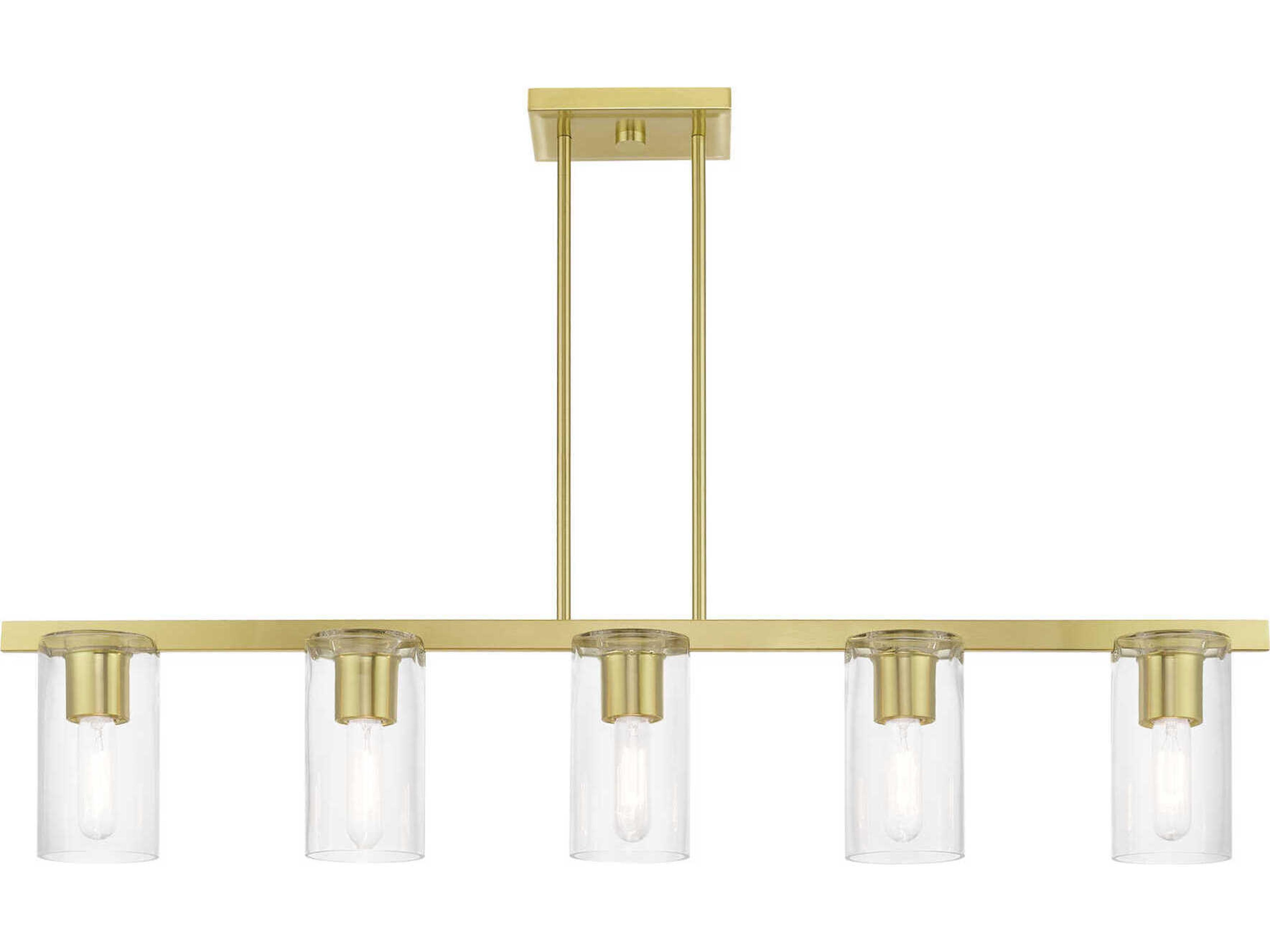 Livex Lighting Clarion 5-Light Satin Brass Glass Cylinder Linear Island Pendant