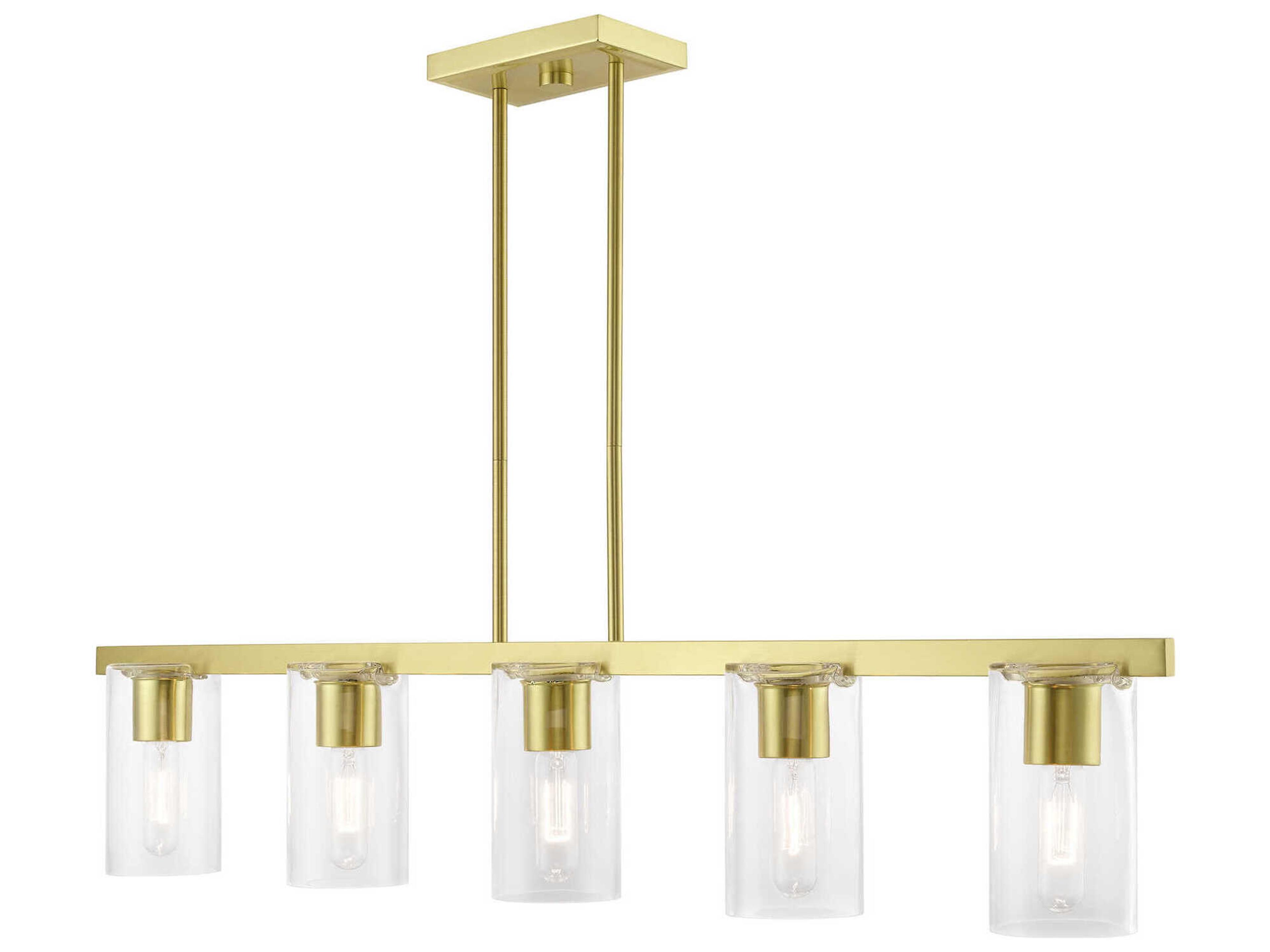 Livex Lighting Clarion 5-Light Satin Brass Glass Cylinder Linear Island Pendant