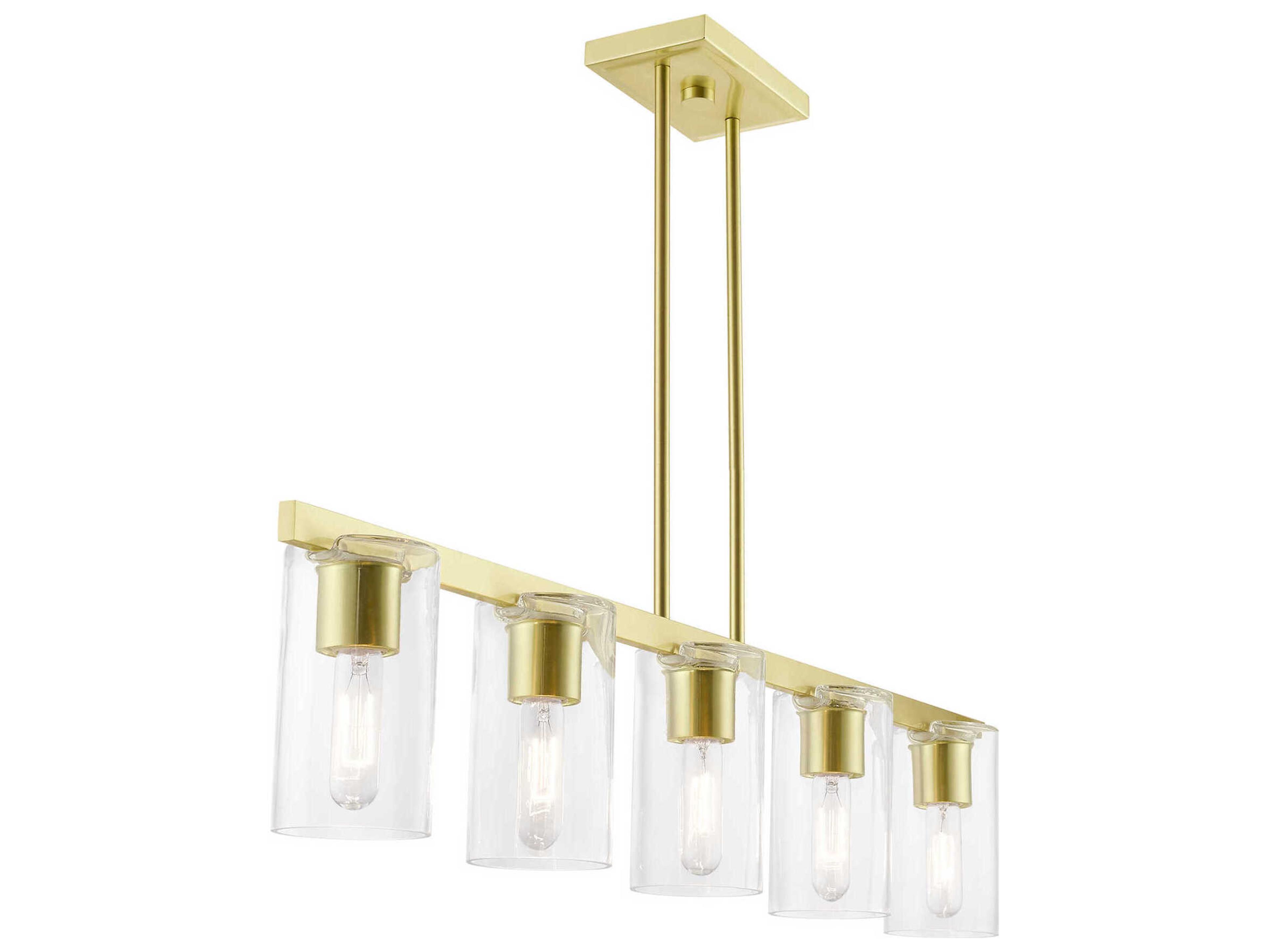 Livex Lighting Clarion 5-Light Satin Brass Glass Cylinder Linear Island Pendant