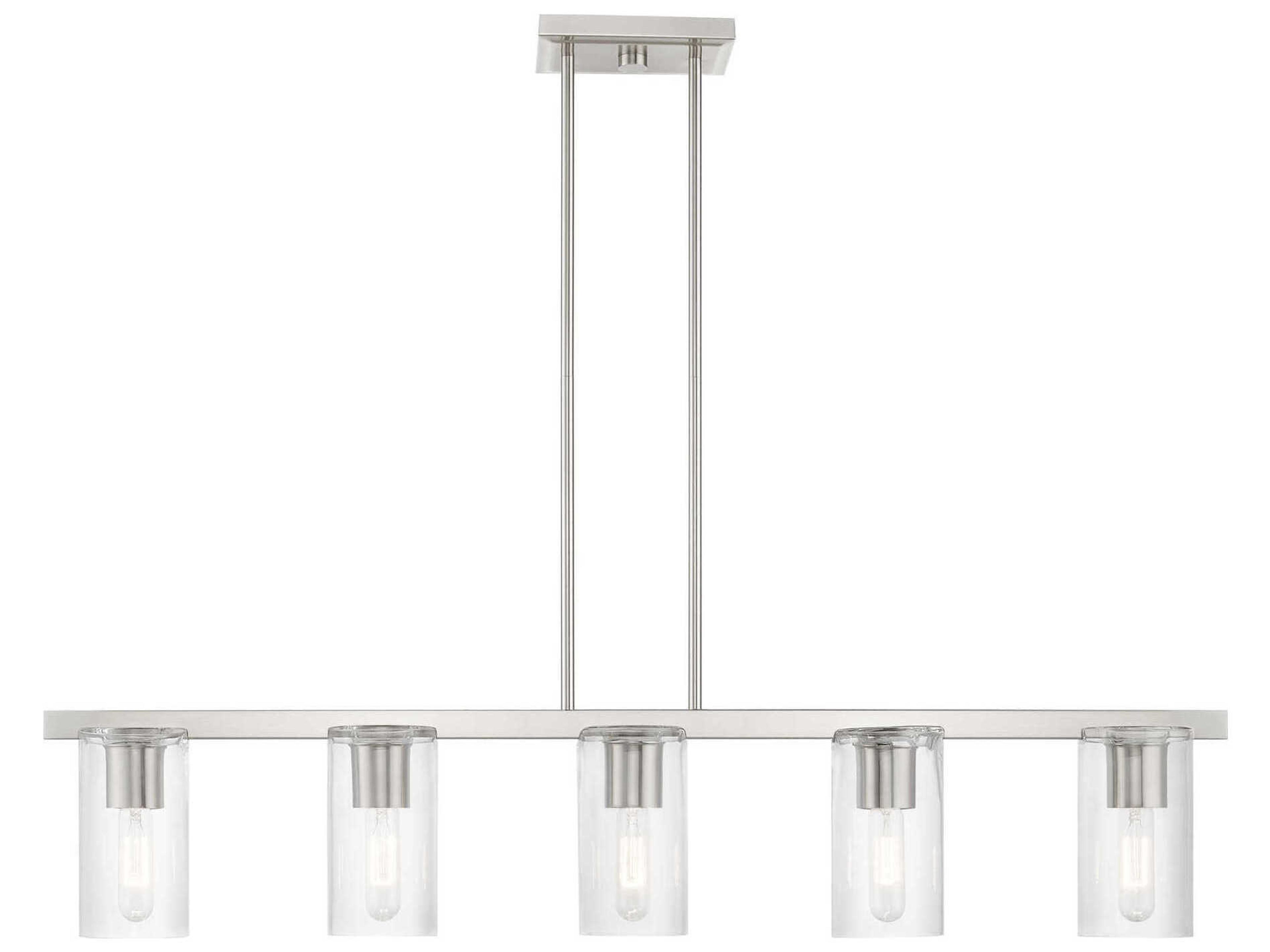 Clarion 5-Light Brushed Nickel Glass Cylinder Linear Island Pendant