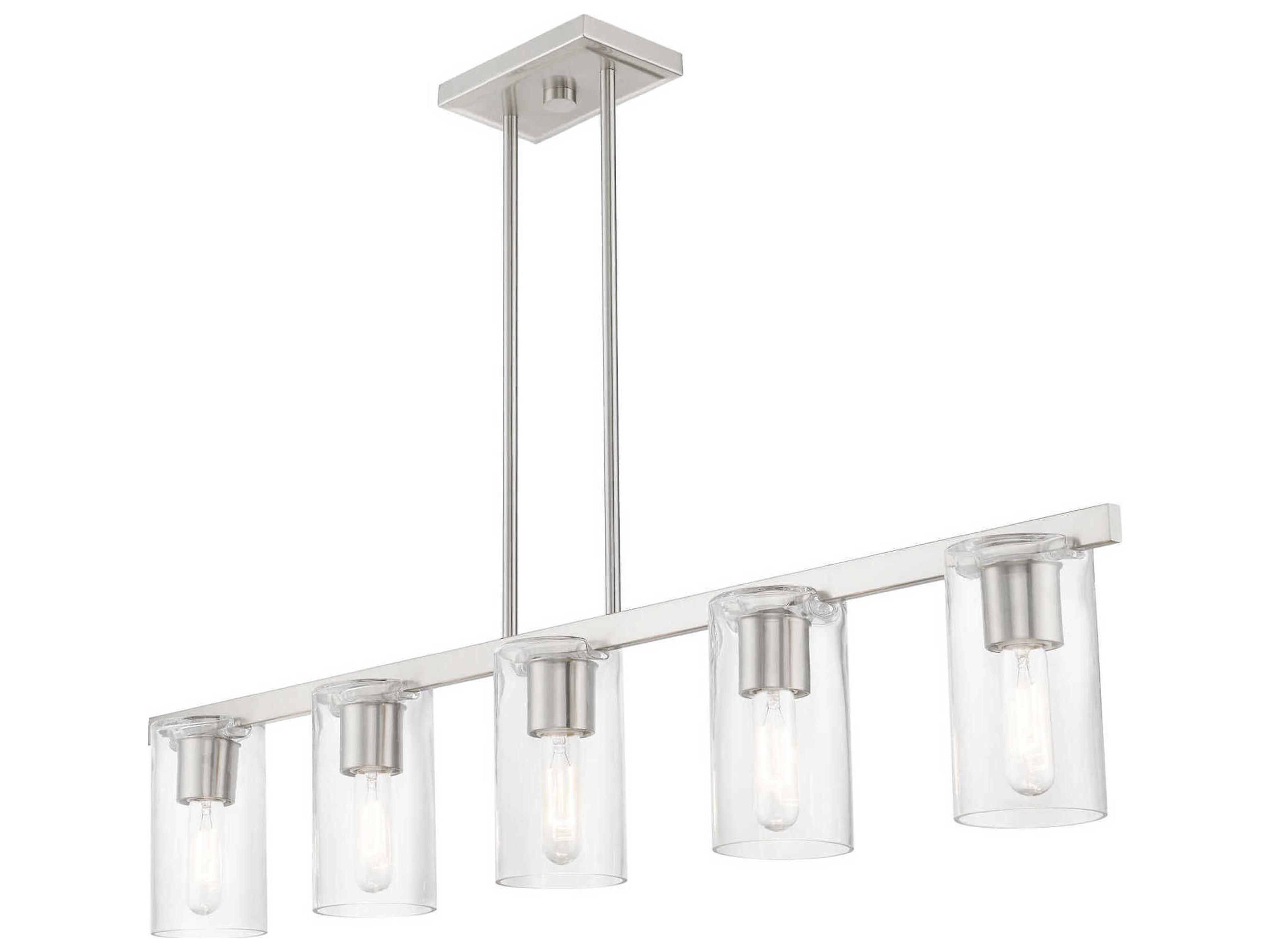 Livex Lighting Clarion 5-Light Brushed Nickel Glass Cylinder Linear Island Pendant