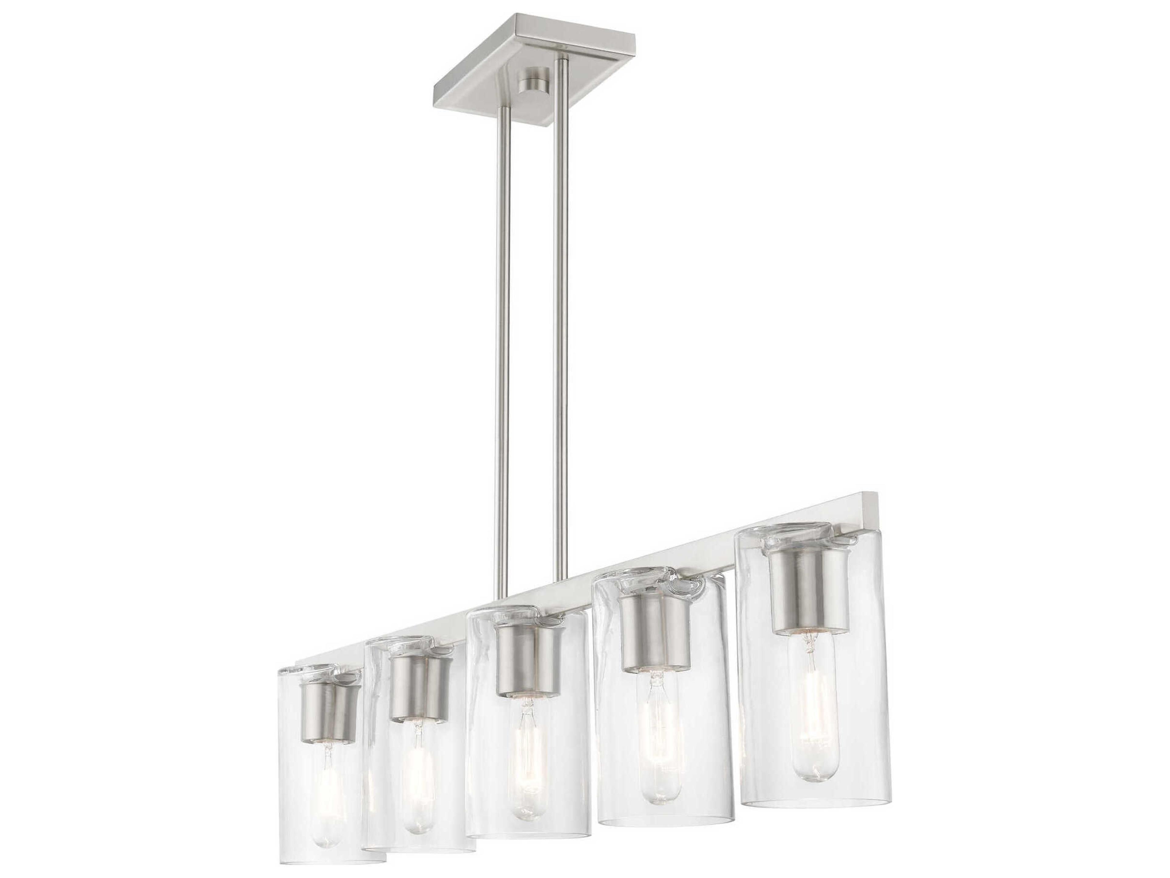 Livex Lighting Clarion 5-Light Brushed Nickel Glass Cylinder Linear Island Pendant