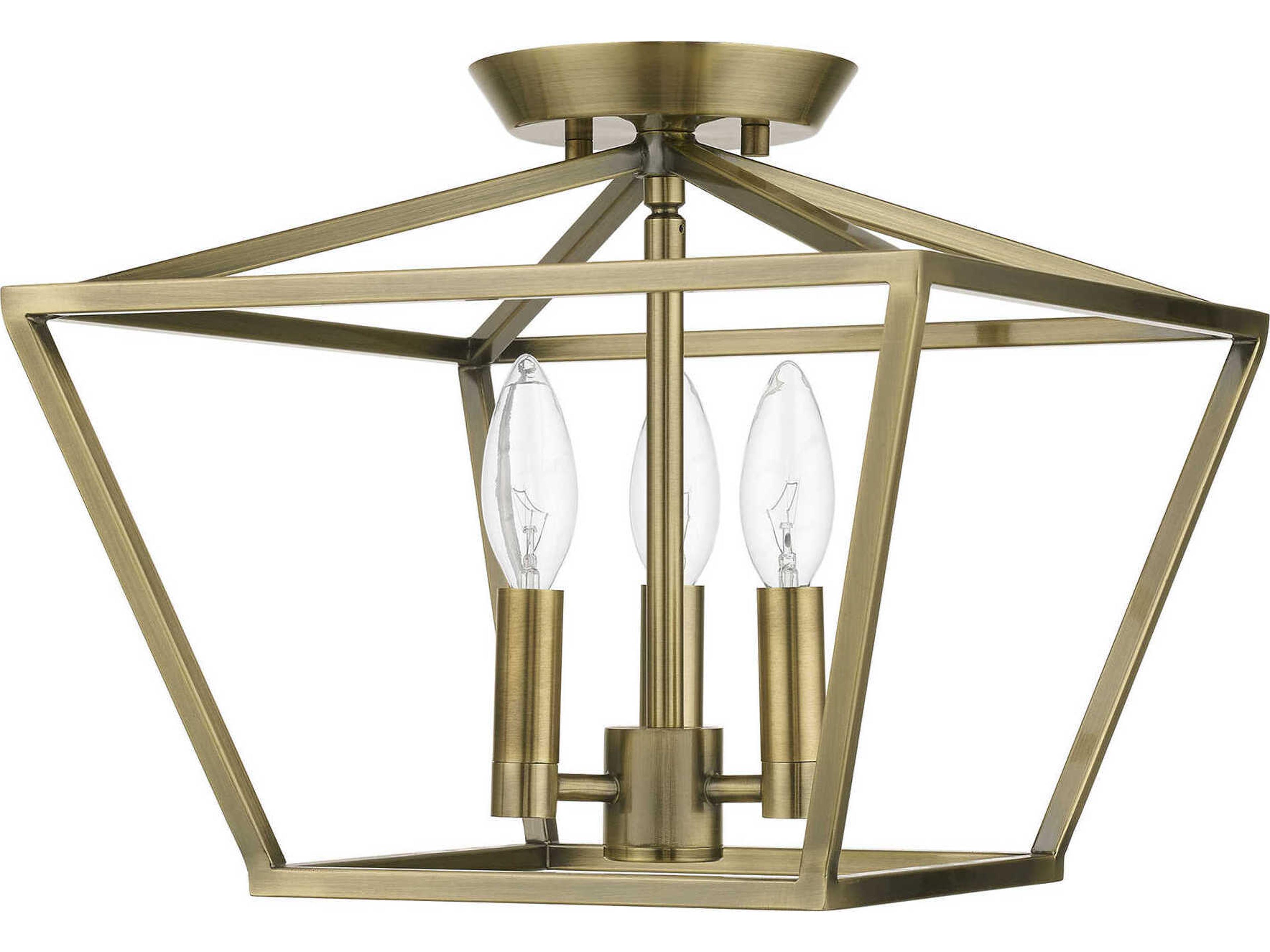 Livex Lighting Devone 3-Light Antique Brass Semi Flush Mount