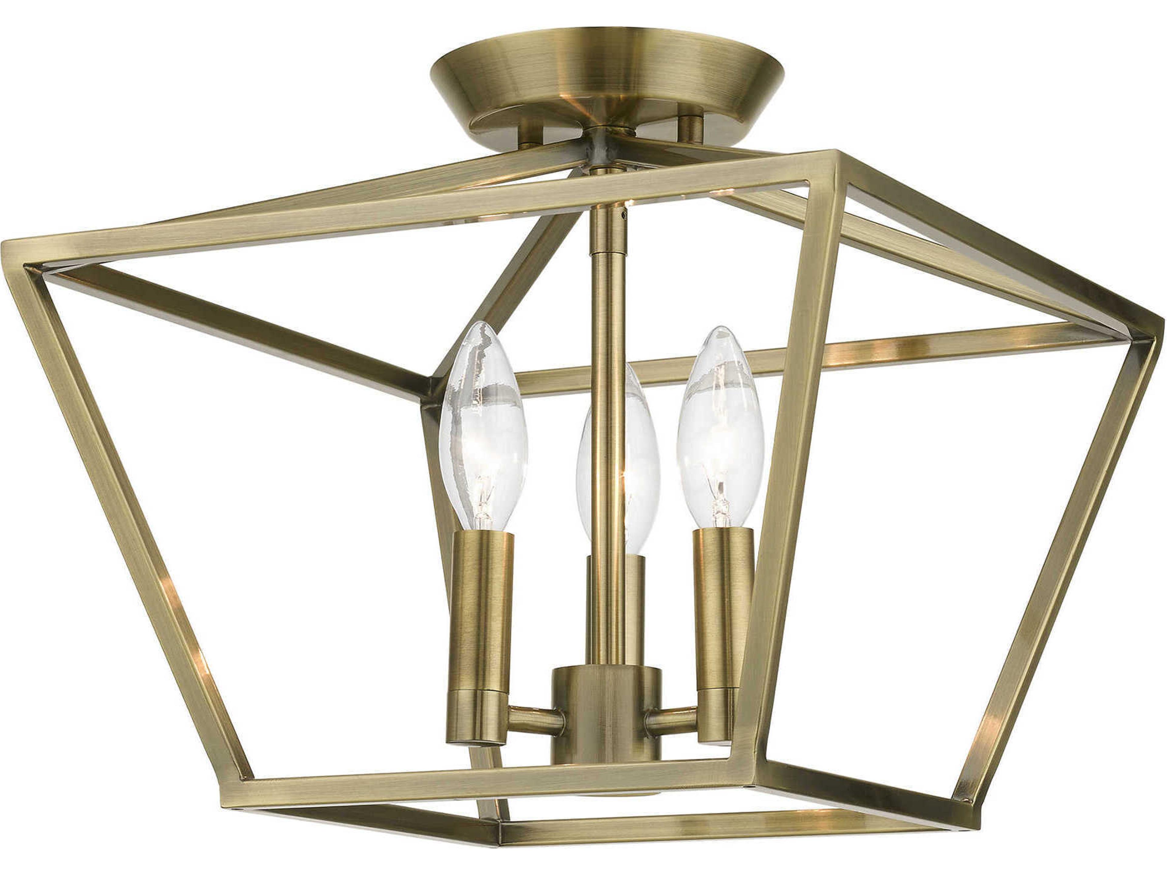 Livex Lighting Devone 3-Light Antique Brass Semi Flush Mount