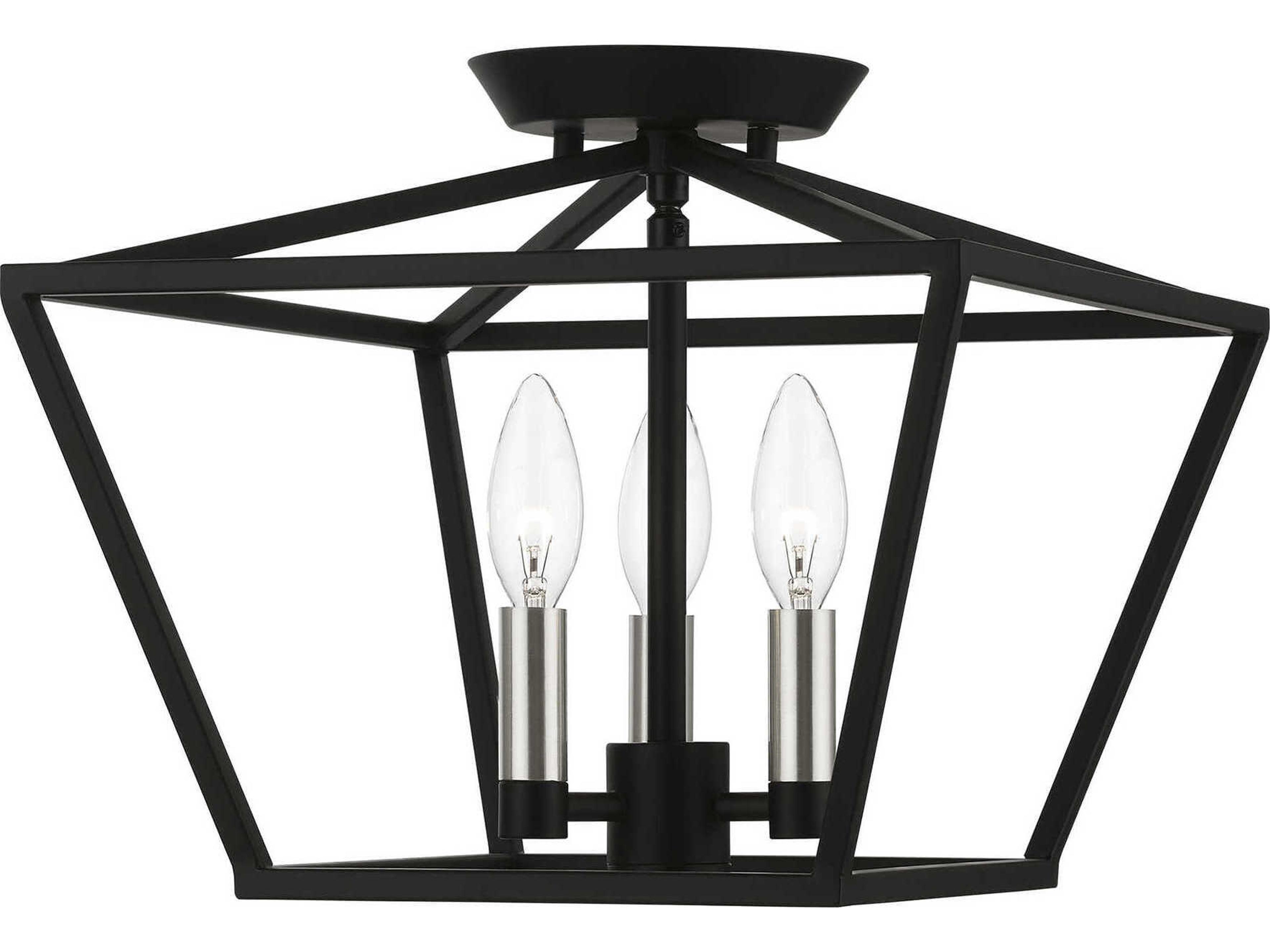 Devone 3-Light Black Brushed Nickel Semi Flush Mount