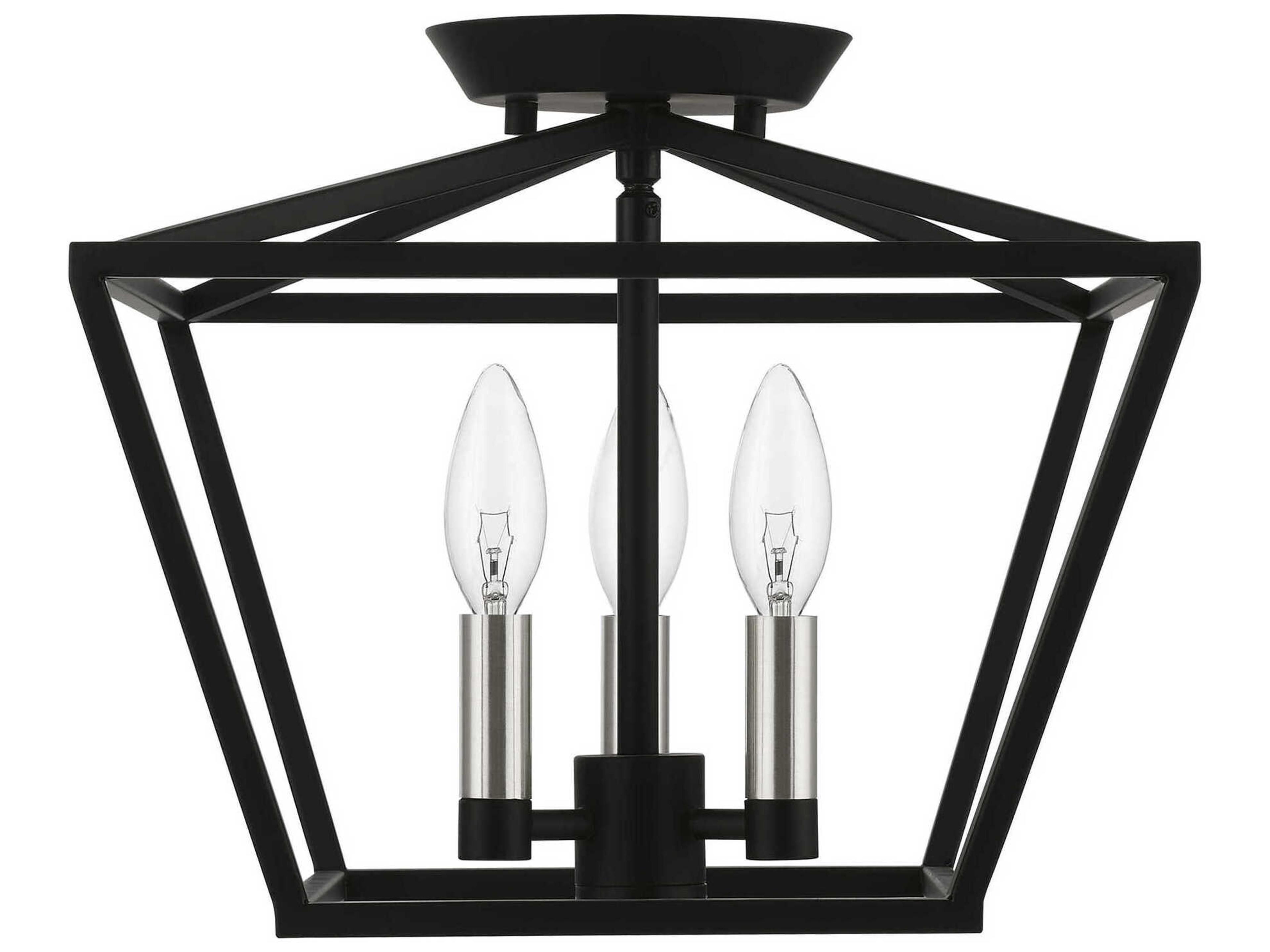 Livex Lighting Devone 3-Light Black Brushed Nickel Semi Flush Mount